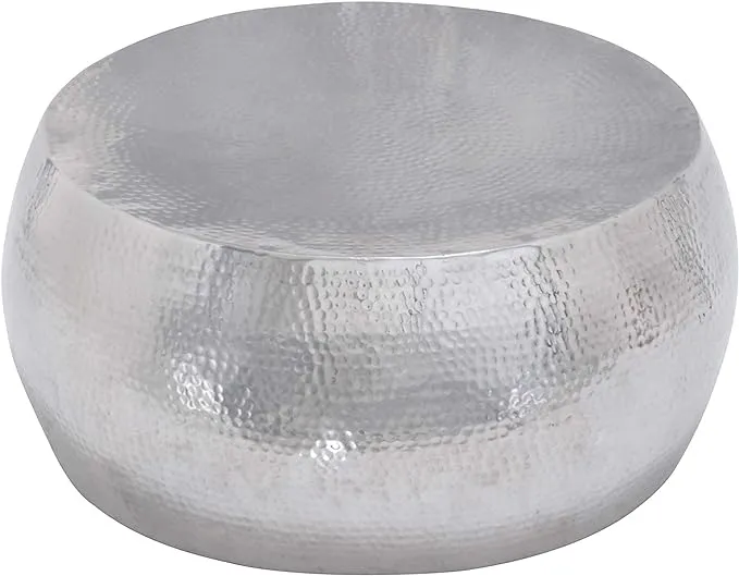 DecMode Contemporary Aluminum Pouf Inspired Coffee Table with Glossy Metallic Silver Finish, 30"W x 14"H