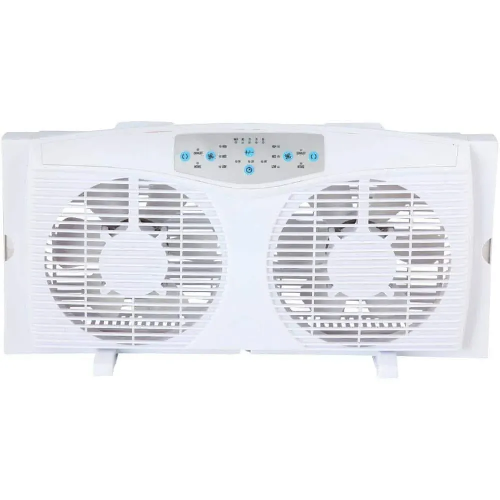 Optimus 8 in Elec Rev. Twin Window Fan with Thermostat & LED, White