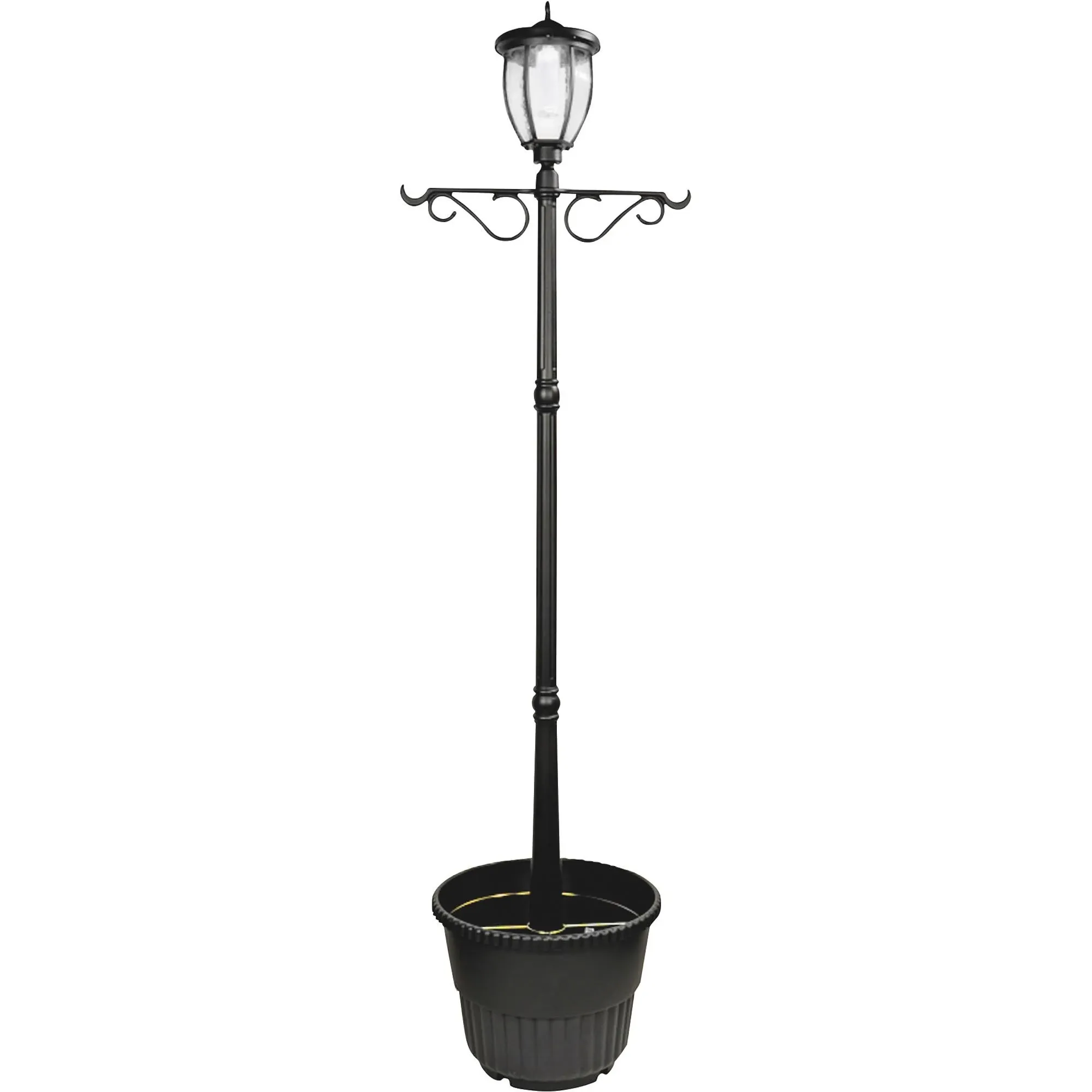 Solar Powered Outdoor LED Black Lamp Post with Planter