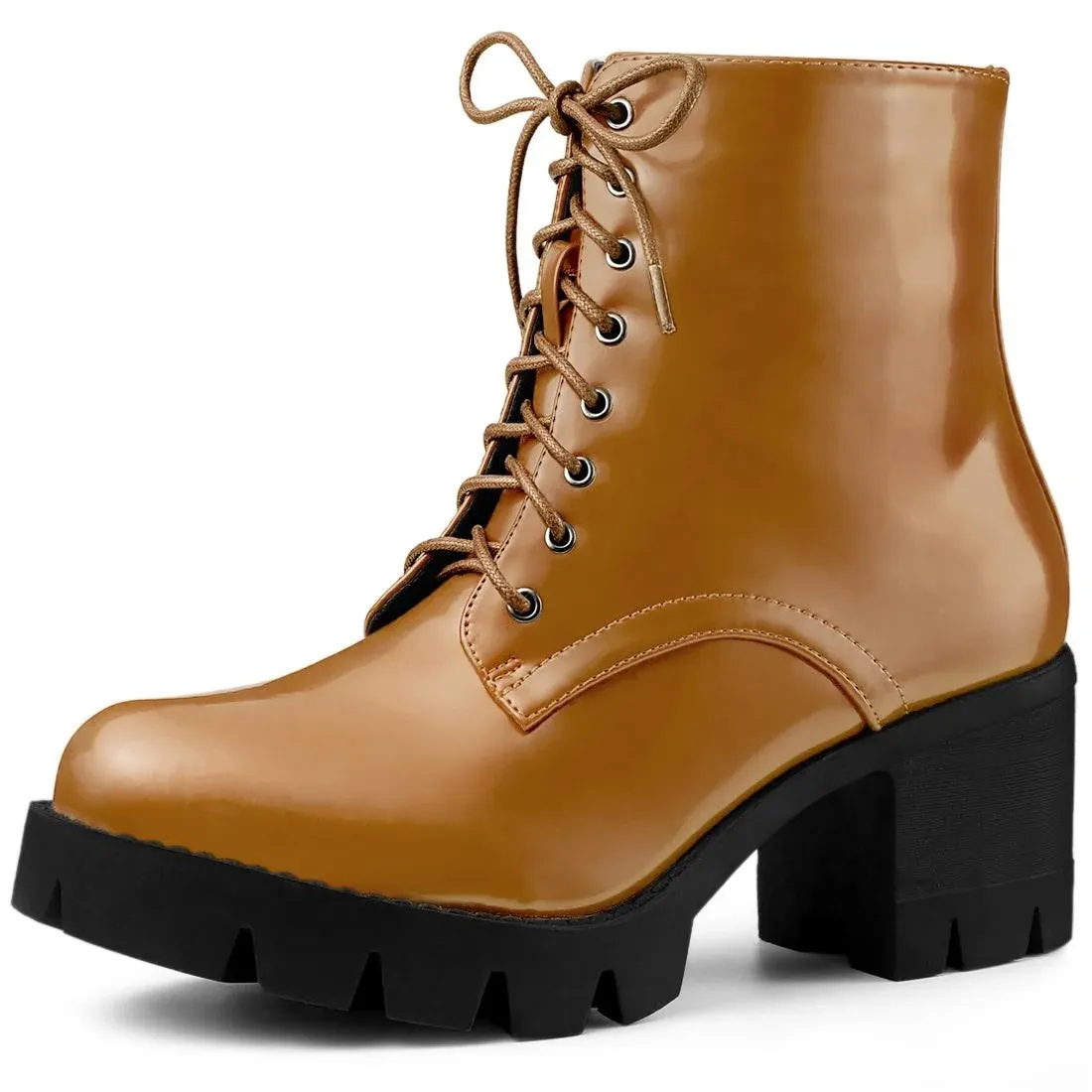 Allegra K Women's Platform Chunky Heel Combat Boots