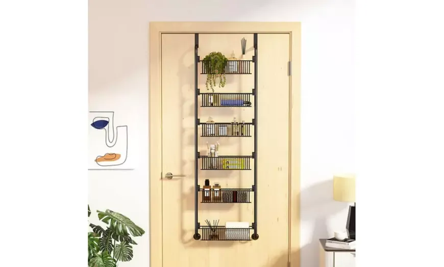 Metal Over the Door Rack Shelf Hanging Bathroom Kitchen Pantry Storage Organizer 4 Tiers - Black