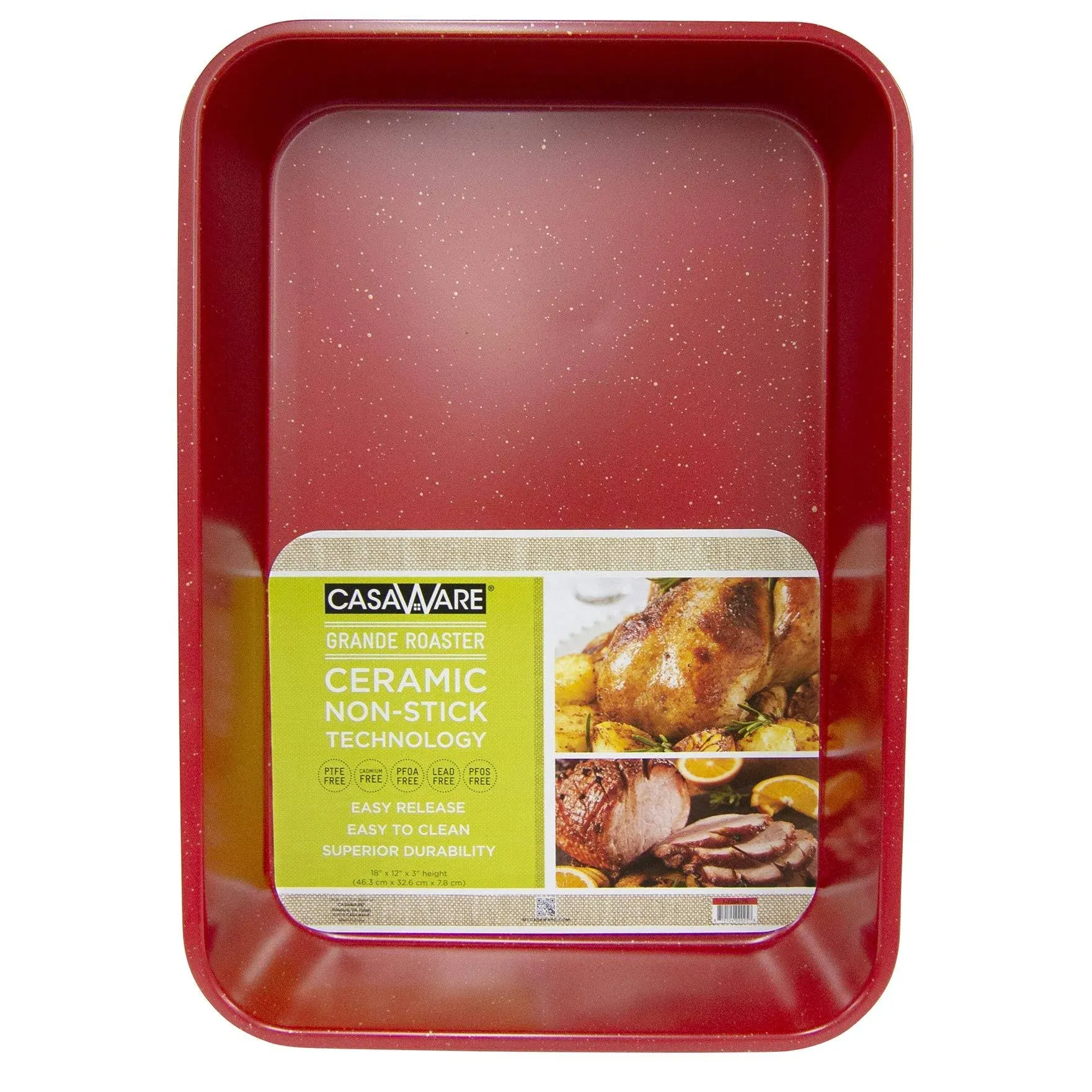 Casaware Grande Lasagna/Roaster Pan 18 x 12 x 3-Inch - Extra Large Ceramic Red