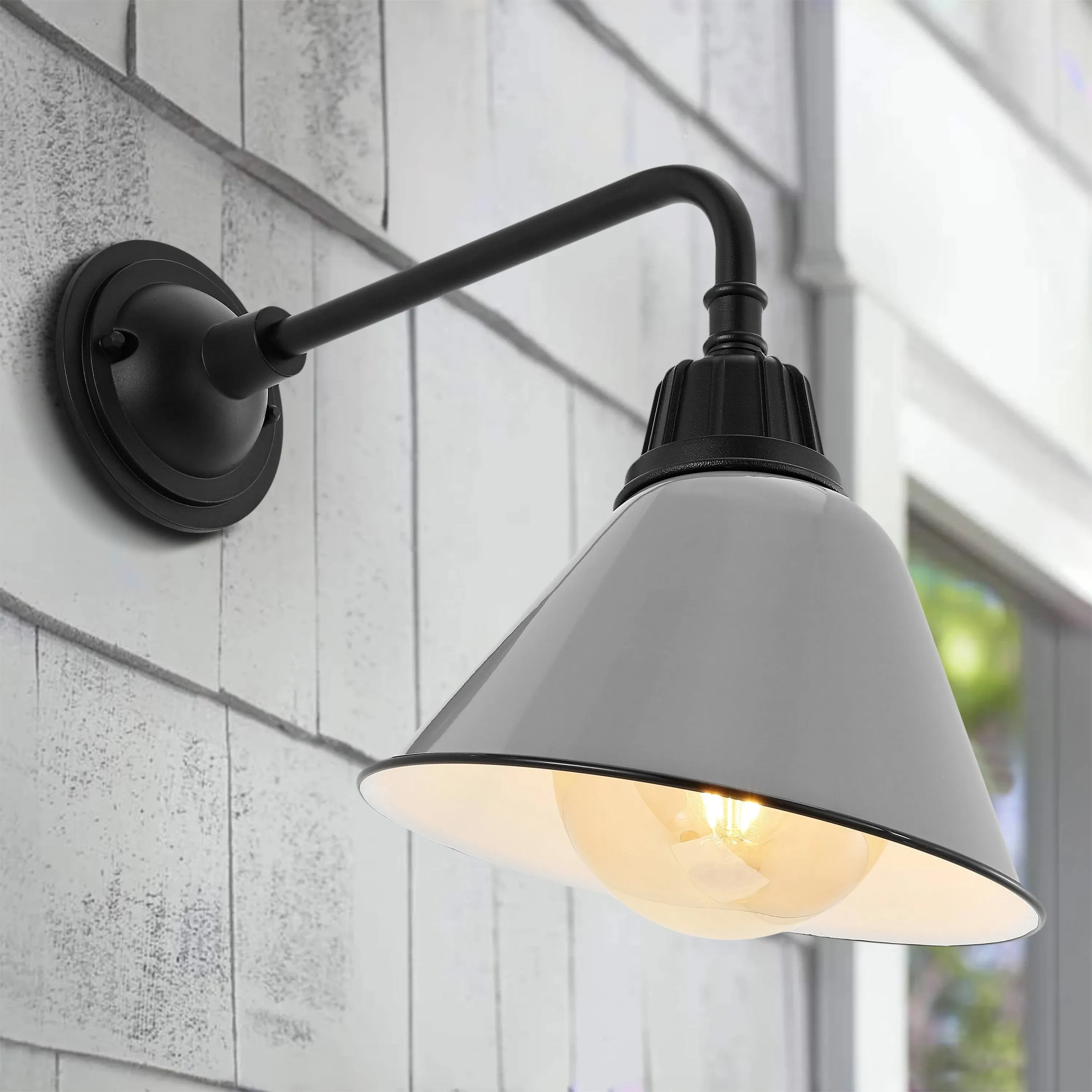 Jonathan Y Croydon 9.63 1-Light Farmhouse Industrial Indoor/Outdoor Iron LED Gooseneck Arm Outdoor Sconce - White