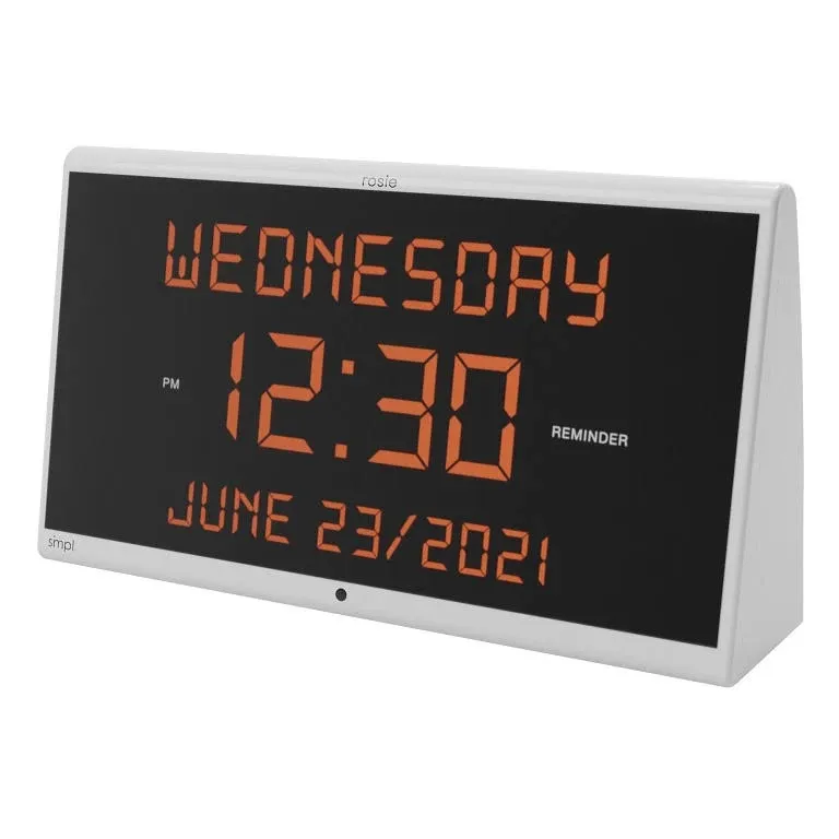 Simpl Rosie Reminder Large Display Talking Alarm Clock – 25 Personalized Voice Reminders, Dementia & Alzheimer’s Friendly, Voice Activated Clock for Seniors, Easy to Use, Audible up to 100ft (Rosie 2)