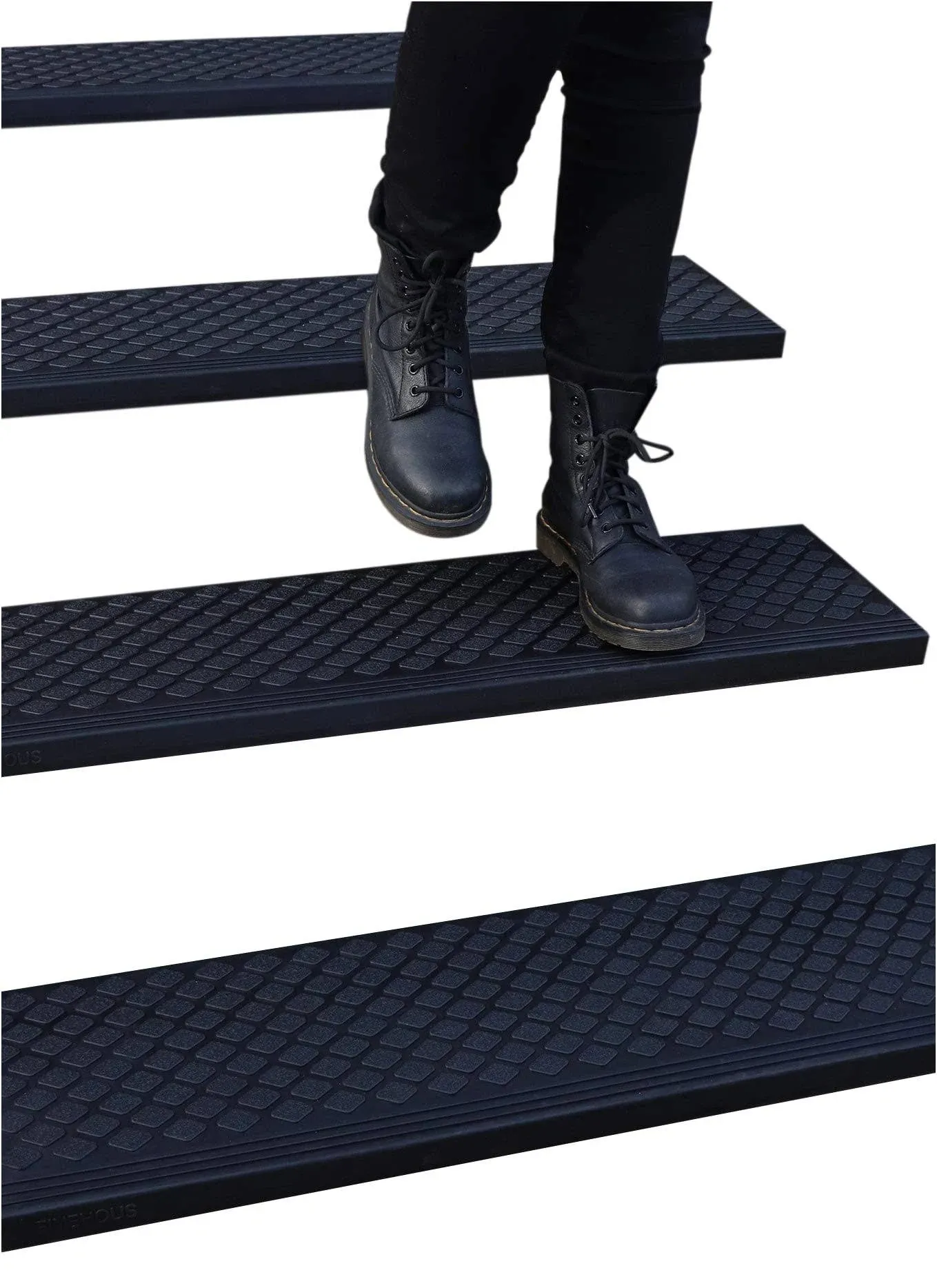 Rubber Stair Treads Non-Slip Outdoor 42inch X 10inch 5-Pack Anti-Slip Step Mat