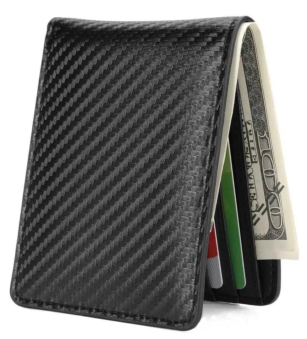 Mens Slim Front Pocket Wallet ID Window Card Case with RFID Blocking