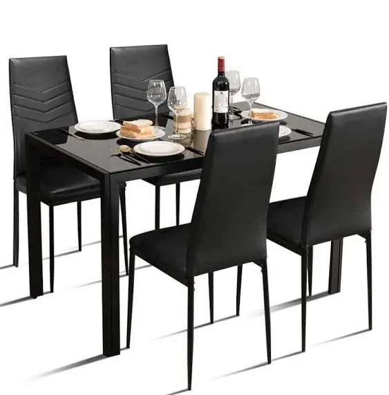 Costway 31984756 5 Piece Kitchen Dining Set Glass Metal Table And 4 Chairs ...