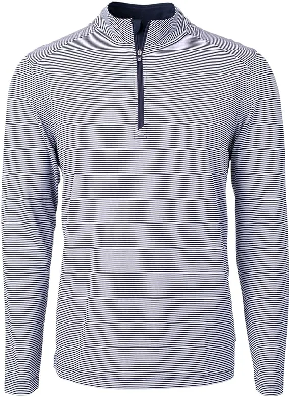 "Cutter & Buck Men's Polished/White Virtue Eco Pique Micro Strip Recycled Quarter Zip"