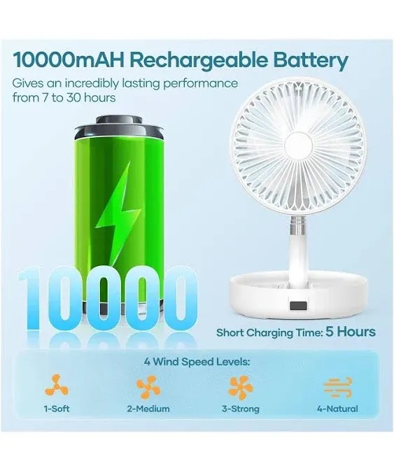 Assark 9''portable Oscillating Fan For Travel, 10000mah Rechargeable