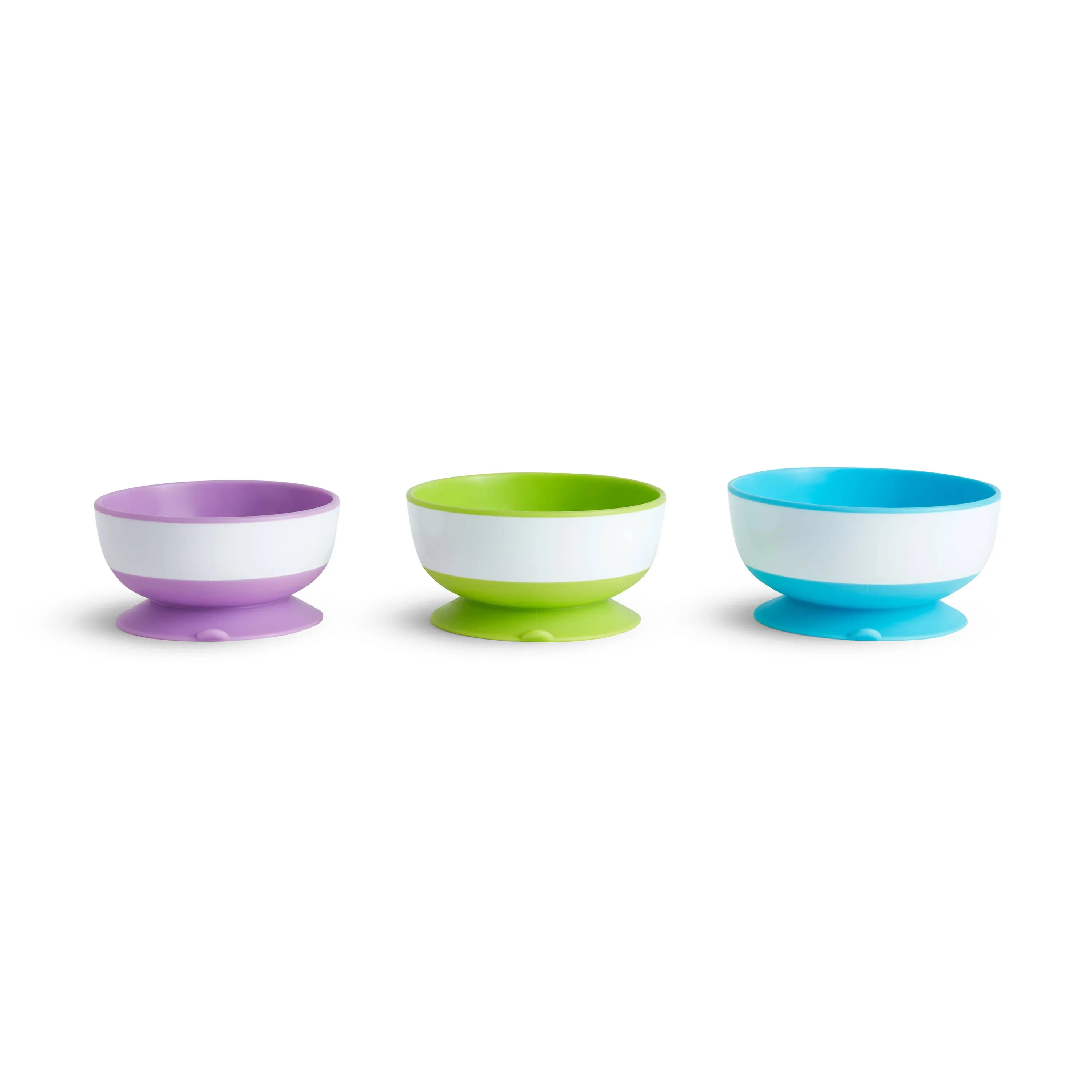 Munchkin Stay Put Suction Round Bowls, Plastic, Multi-Color, 3 Pack