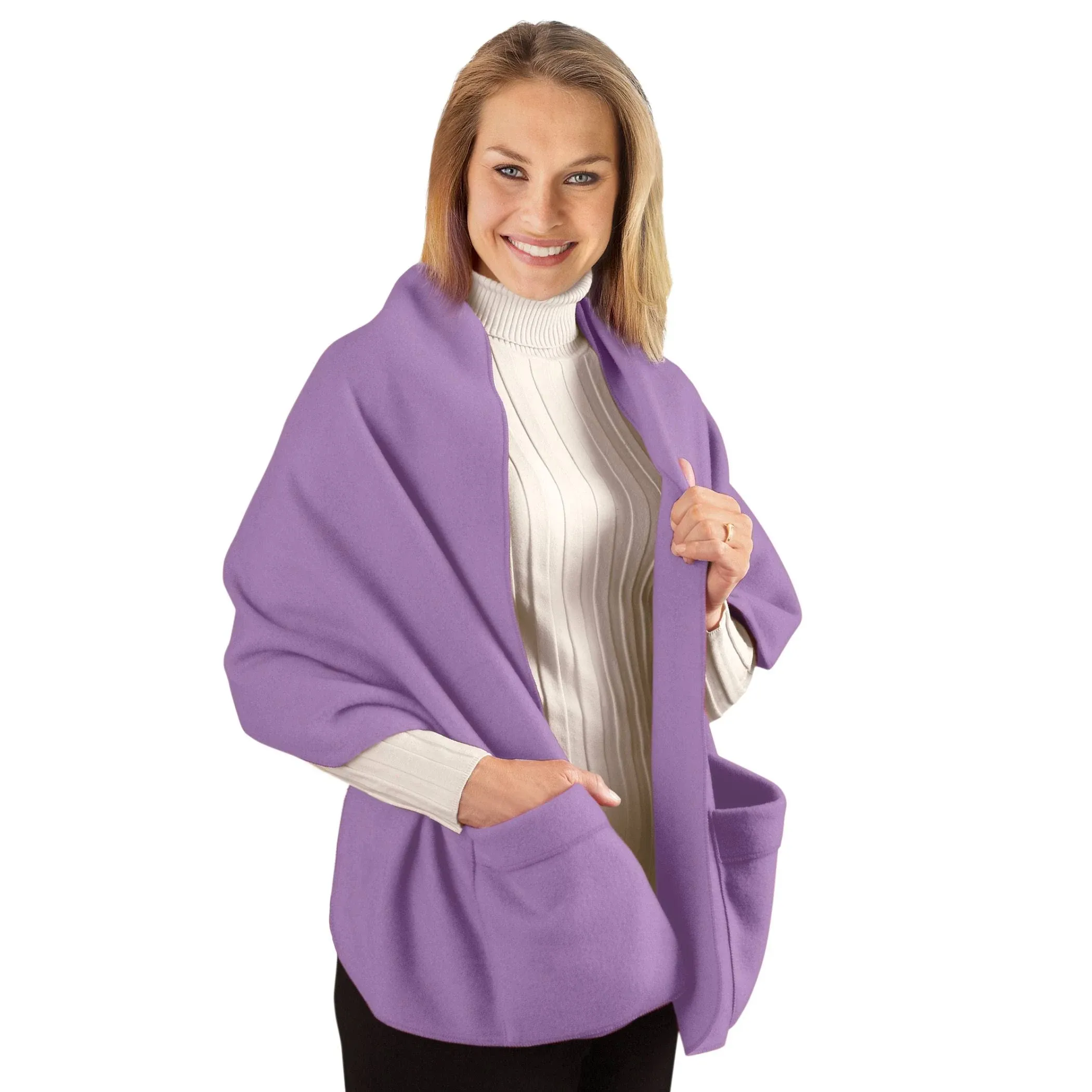 Collections Etc. Cozy Fleece Wrap Shawl with Large Front Pockets