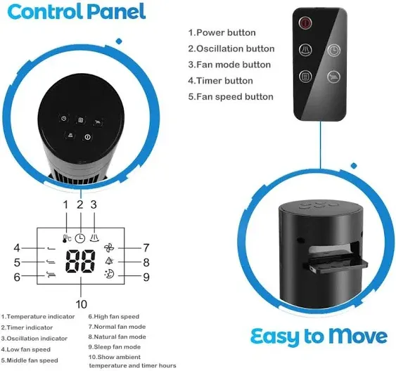 Antarctic Star Tower Fan Portable Electric Oscillating Fan Quiet Cooling Remote 