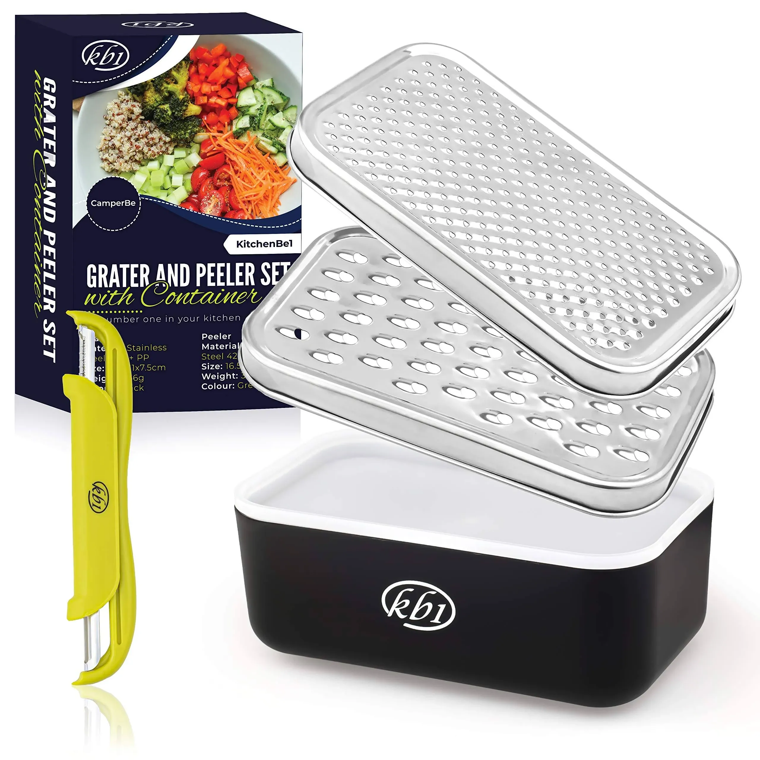 Cheese Grater with Container and Lid &amp; Peeler Set - Vegetable Fruit Multi-Fun