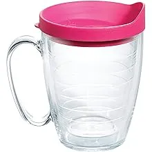 Tervis Clear & Colorful Lidded Made in USA Double Walled Insulated Tumbler Travel Cup Keeps Drinks Cold & Hot, 16oz Mug, Fuchsia Lid