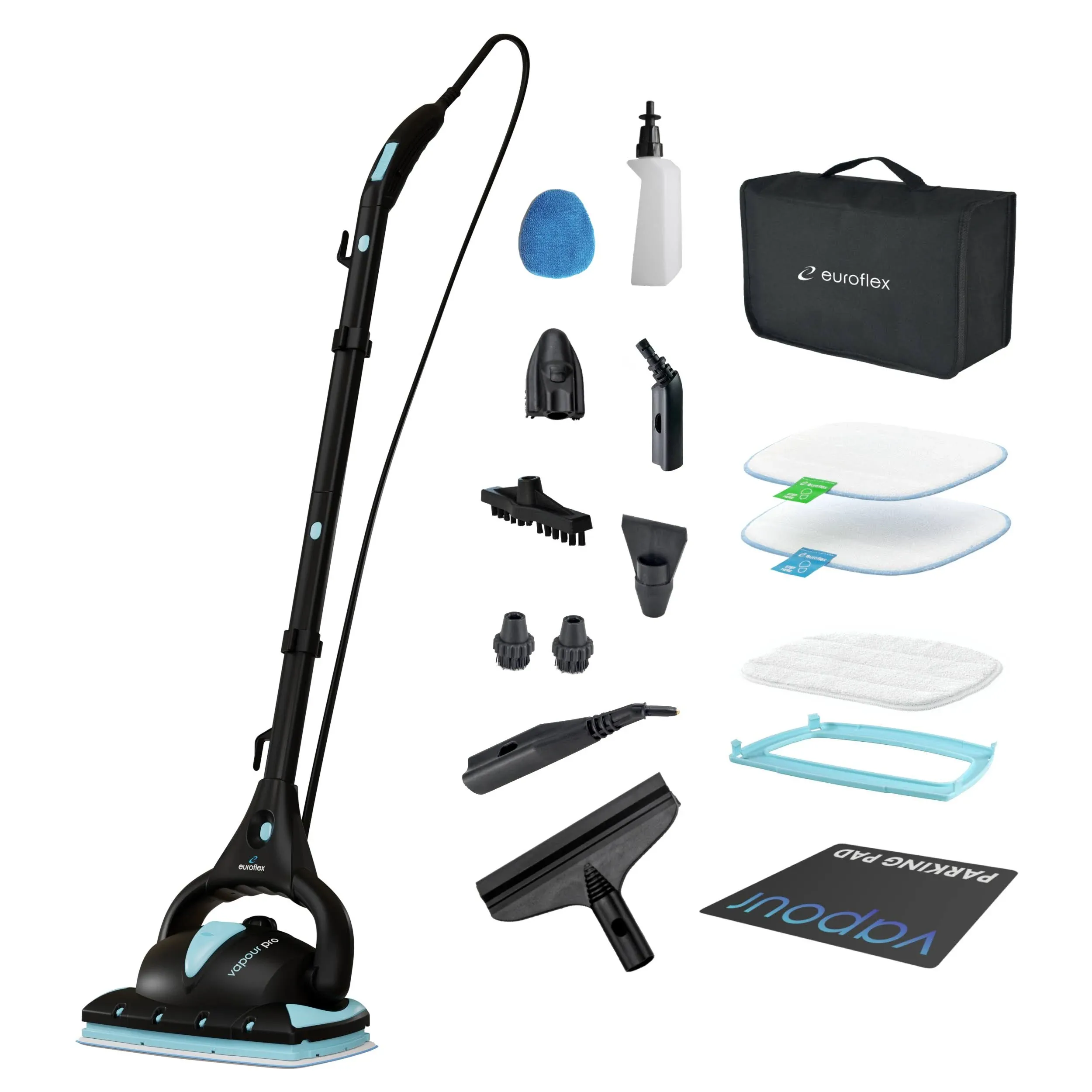 Euroflex Vapour Pro Hybrid Steam Mop & 18-Piece All-in-One Steam Cleaner with Ultra Dry Steam™ Technology (M4S), Black