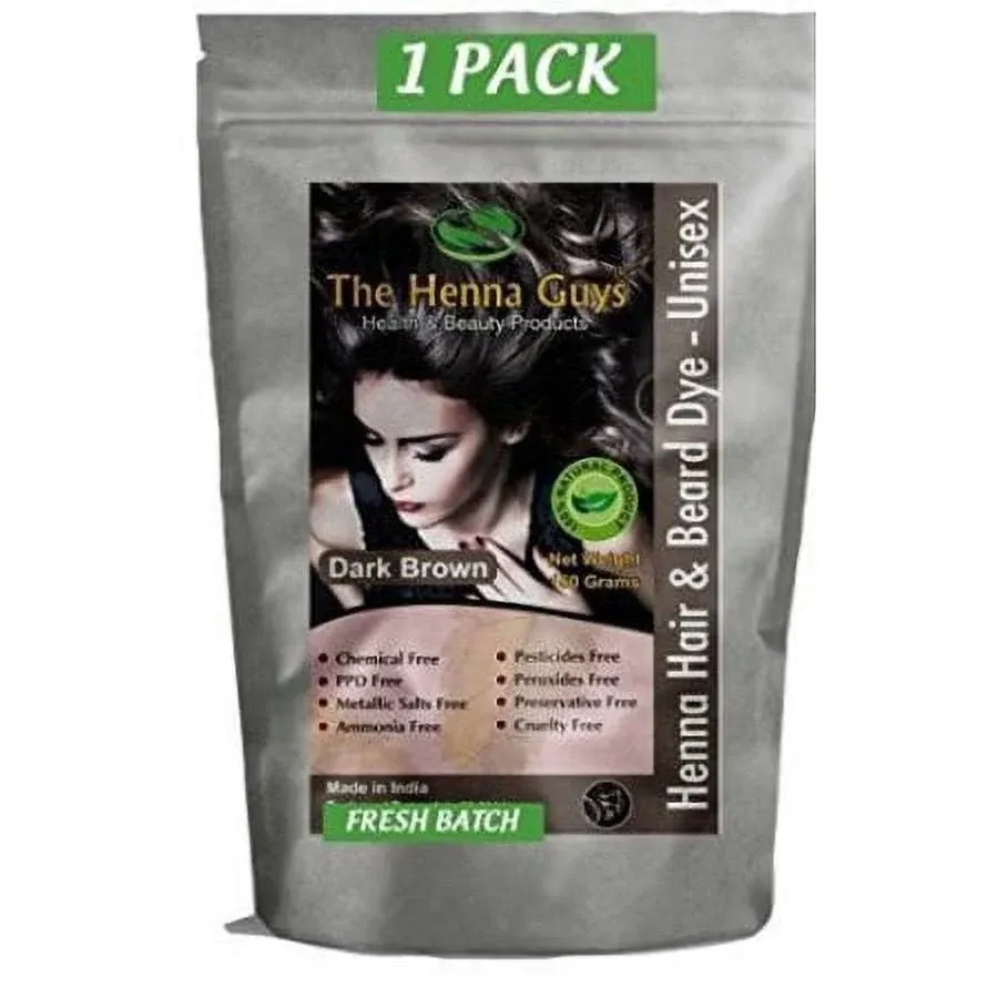 1 Pack Dark Brown Henna Hair & Beard Color/Dye 150 Grams - Chemicals Free Hair Color - The Henna Guys