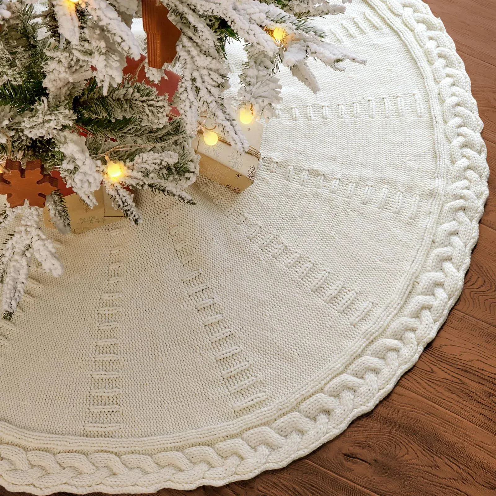 Limbridge Knitted Christmas Tree Skirt Cream White Tree Skirt