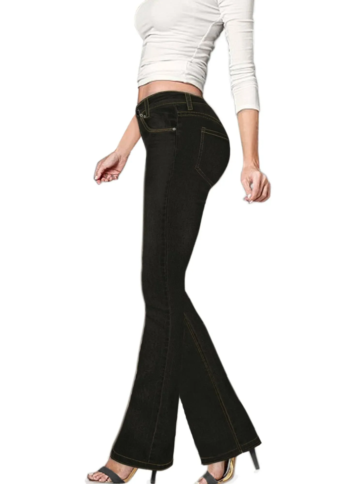 Hybrid & Company Women's Slim Boot Cut Stretch Pants (3 - Black-Denim)