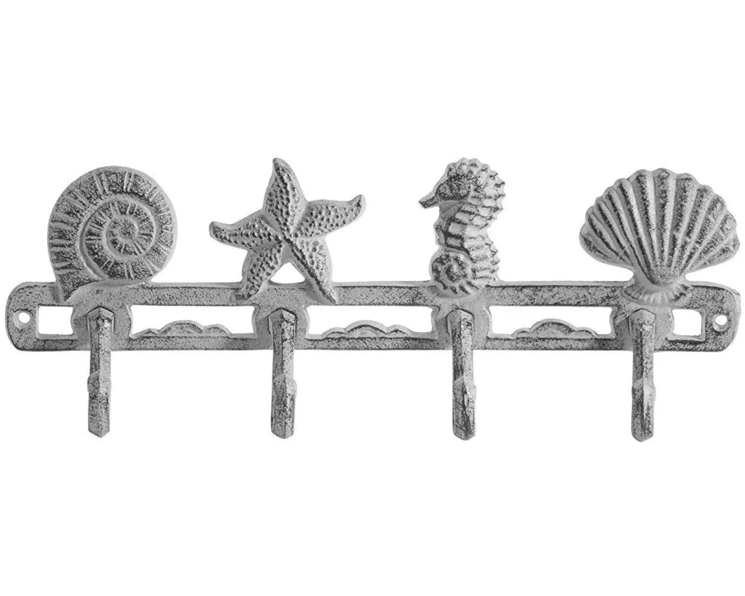 Comfify Vintage Seashell Coat Hook Hanger Rustic Cast Iron Wall Hanger w/ 4 Decorative Hooks - Includes Screws and Anchors - in Antique White - Beach House Decor - Antique White