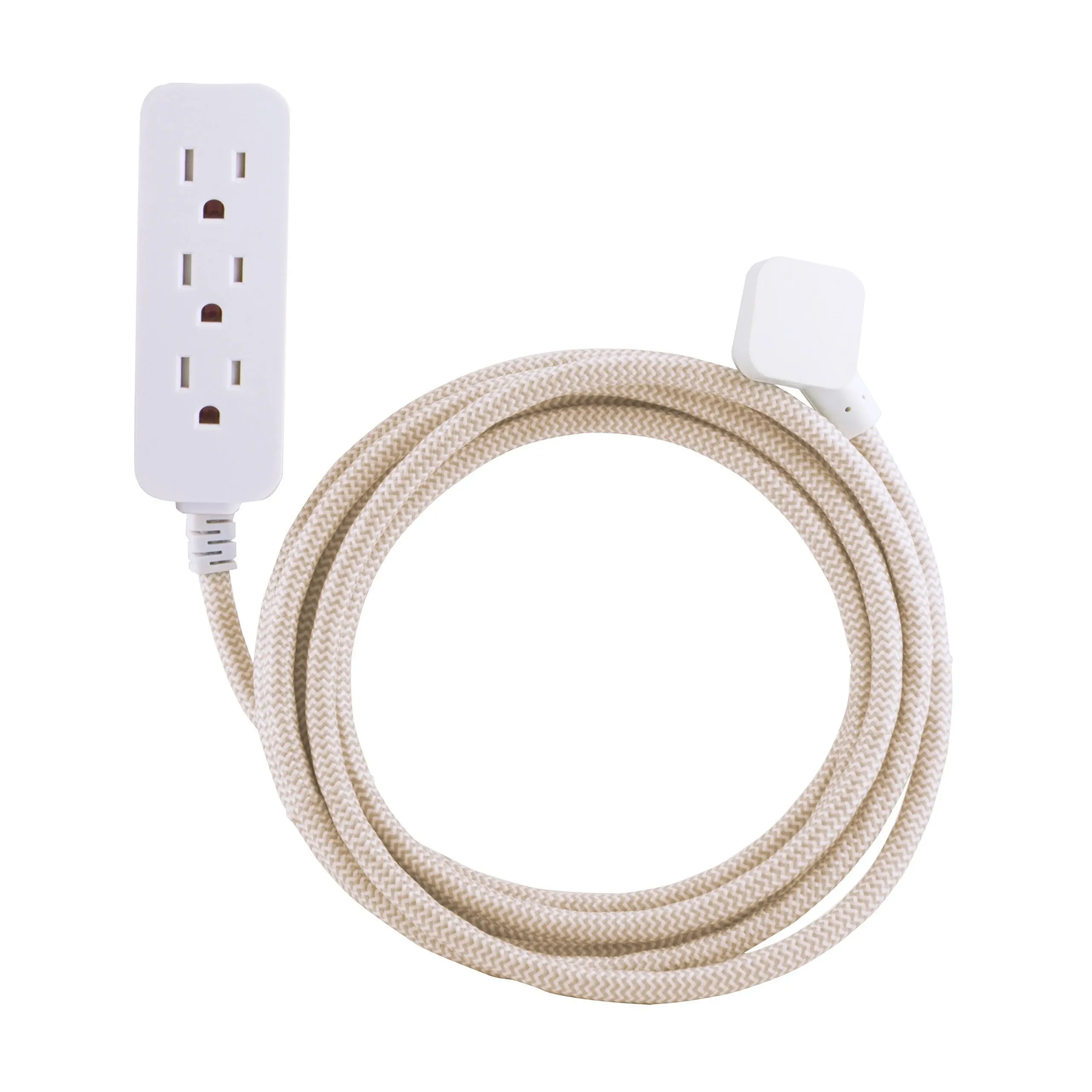 Cordinate Designer 3-Outlet Power Strip, Surge Protection, 10 Ft Braided Cord, Brown/White, 37916