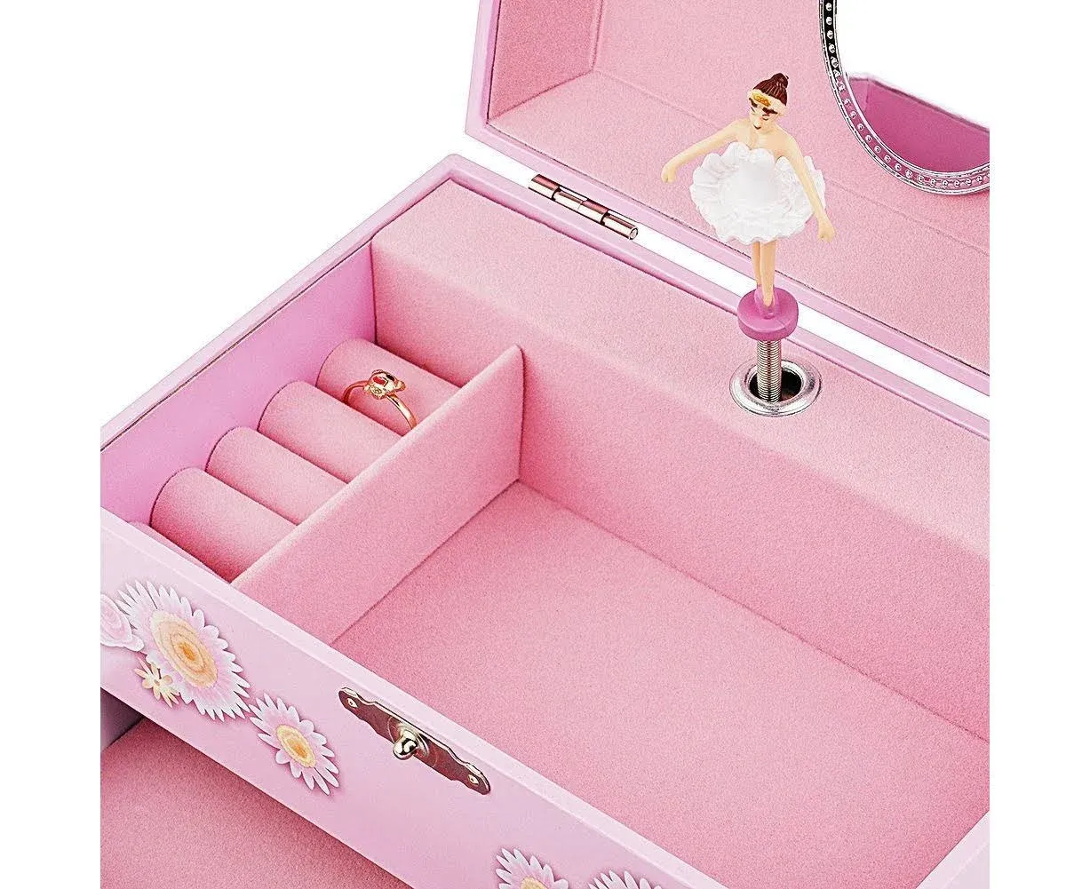 Kids Musical Jewelry Box for Girls with Drawer and Jewelry Set with Ballerina Th