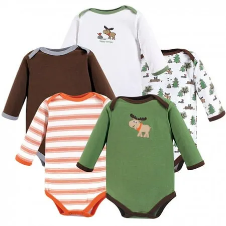 Luvable Friends Baby Boy Cotton Long-Sleeve Bodysuits 5pk Moose 3-6 Months