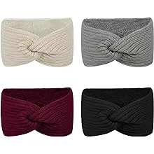 4 Pcs Warm Winter Headbands for Women Cable Crochet Turban Ear Warmer Headband Gifts Plush