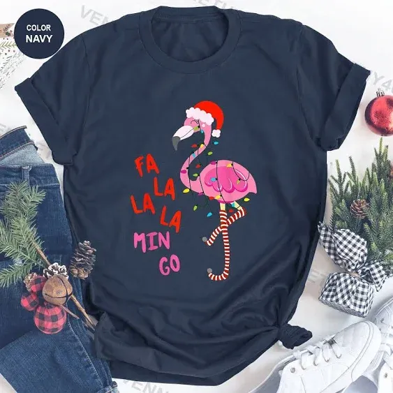 Fa La La Mingo Flamingo Christmas Tropical Xmas Tree Lights T-Shirt