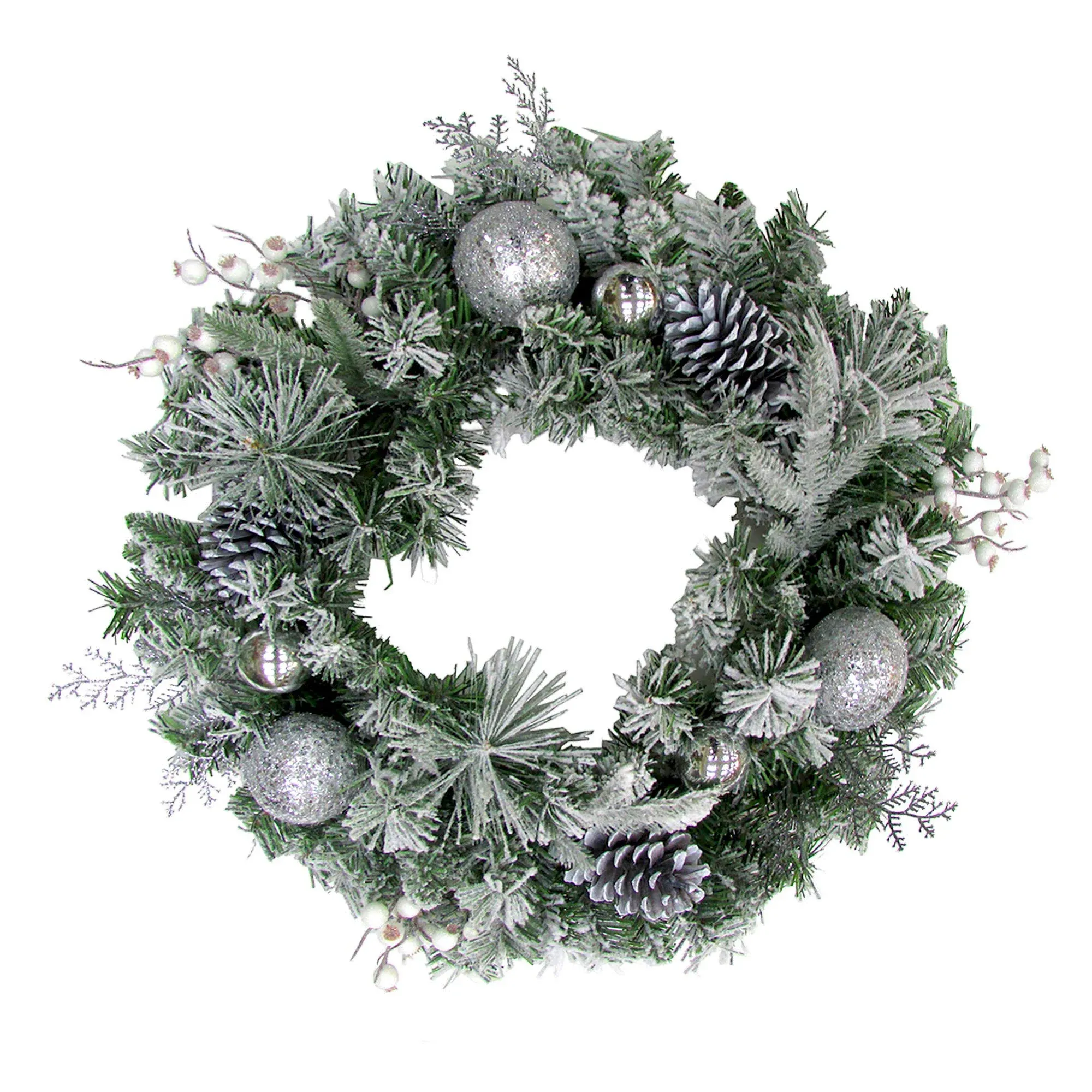 Fraser Hill Farm 24-In. Christmas Snow Flocked Wreath with Oversized Pinecones