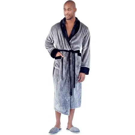 LOTUS LINEN Men Shawl Plush Robes - Luxurious Mens Shawl Collar Fleece Spa Bathrobe