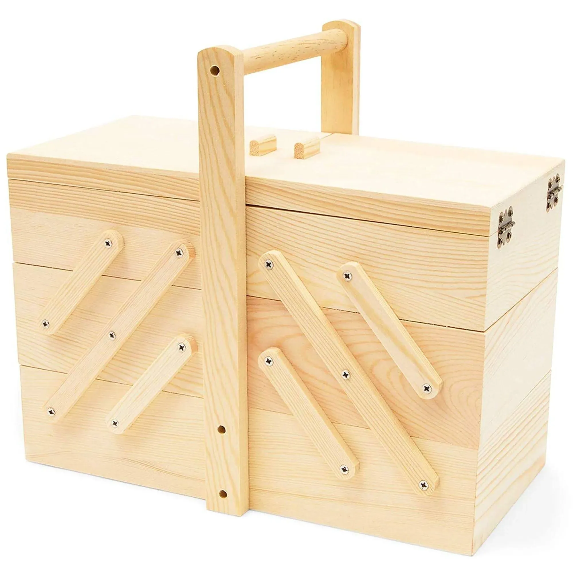 Wood Sewing Box 3 Tier Organizer for Storage Craft Tools Kits Needles Scissors