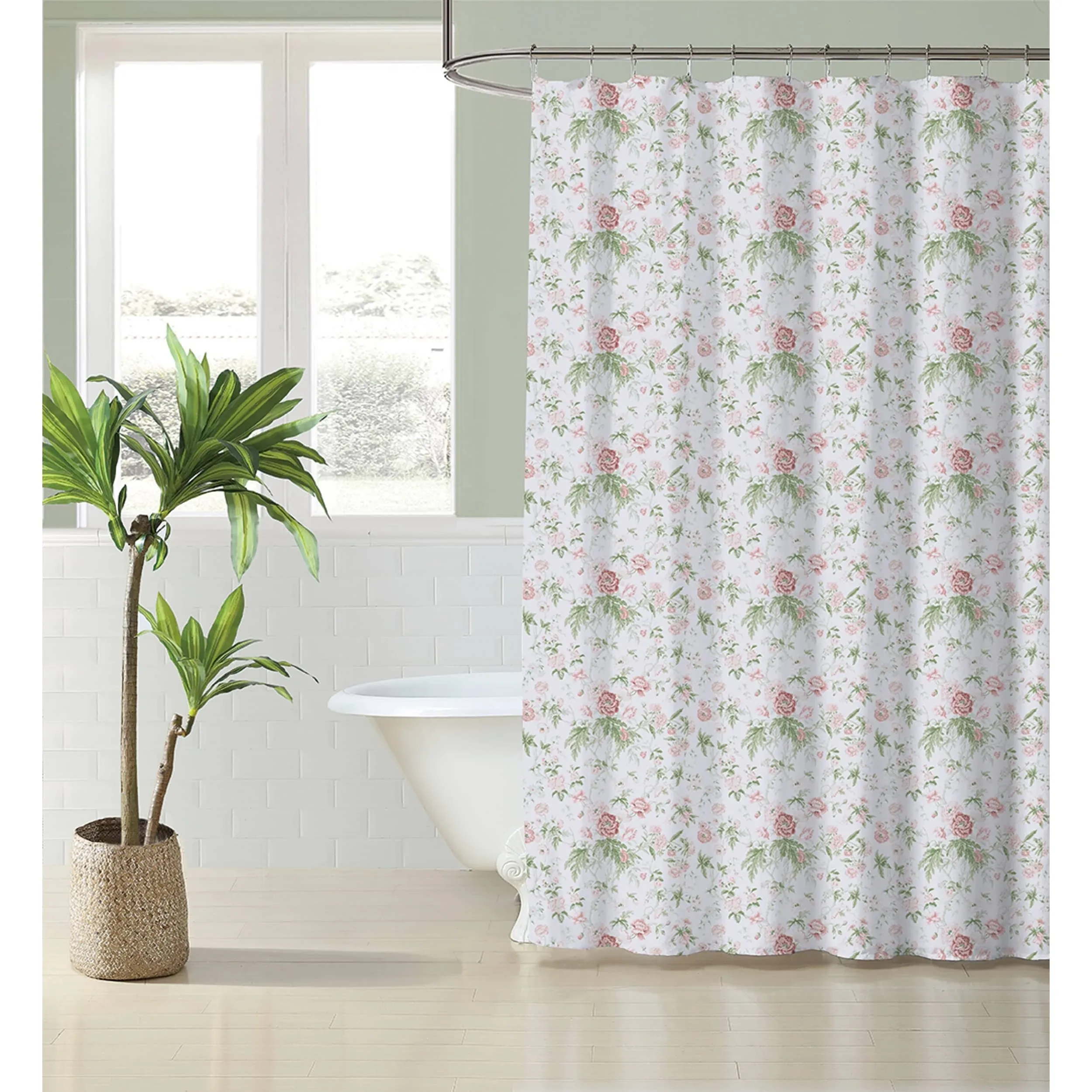 Laura Ashley Breezy Floral Shower Curtain, Pink, 72x72