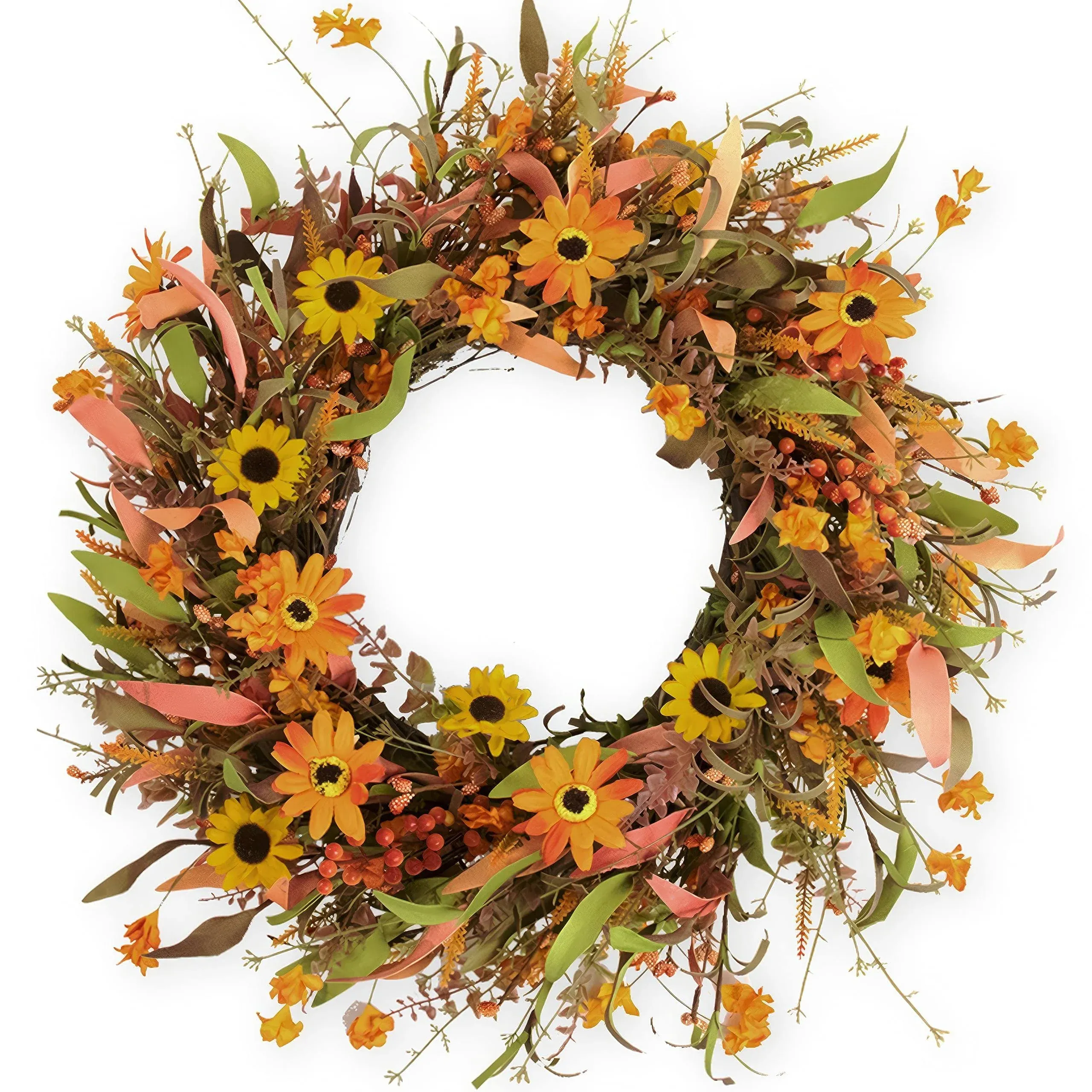 VioletEverGard<wbr/>en Fall Wreath, 22inch Autumn Wreath with Eucalyptus Leaves Dai...