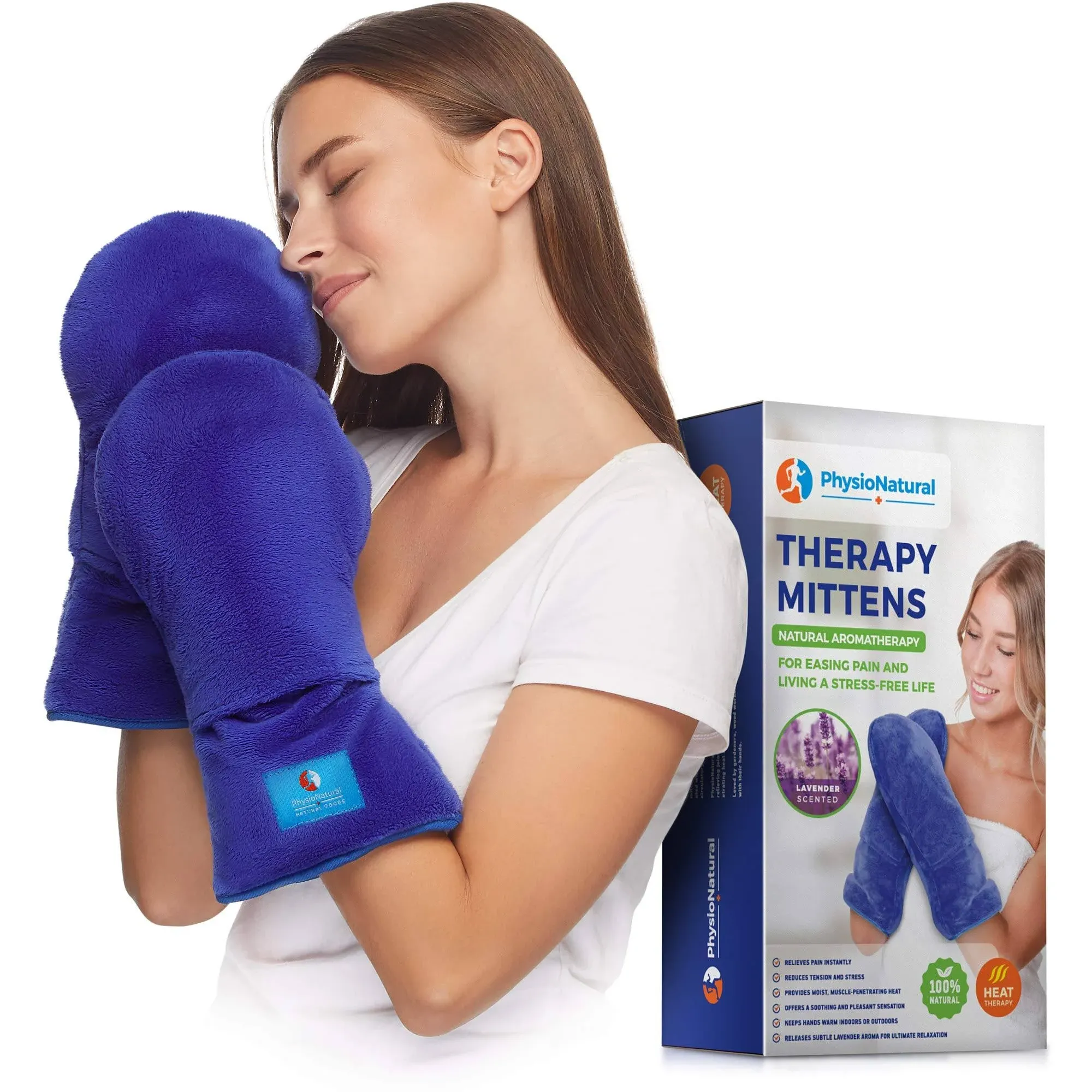 PhysioNatural Microwavable Therapy Mittens with FlaxseedMoist Heat Therapy Relief for Hands and Fingers in Cases of Stiff Joints, Trigger Finger, Inflammation, Ray