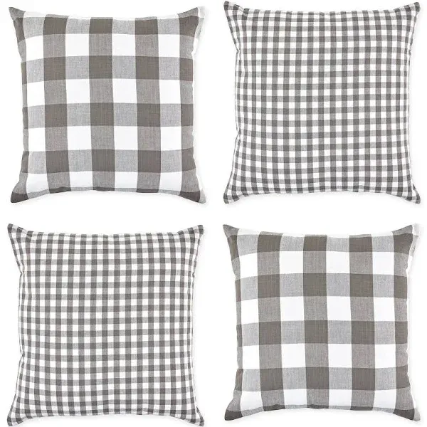 DII Assorted Gray/White Gingham/Buffalo Check Pillow Cover 18x18 Set/4