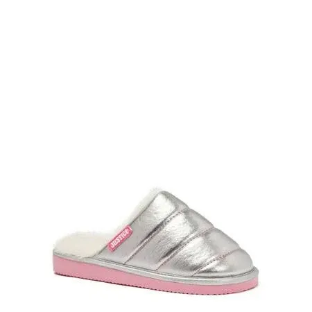 Justice Girls Slippers, Sizes 13/1-6, Girl's, Size: 4/5, Silver