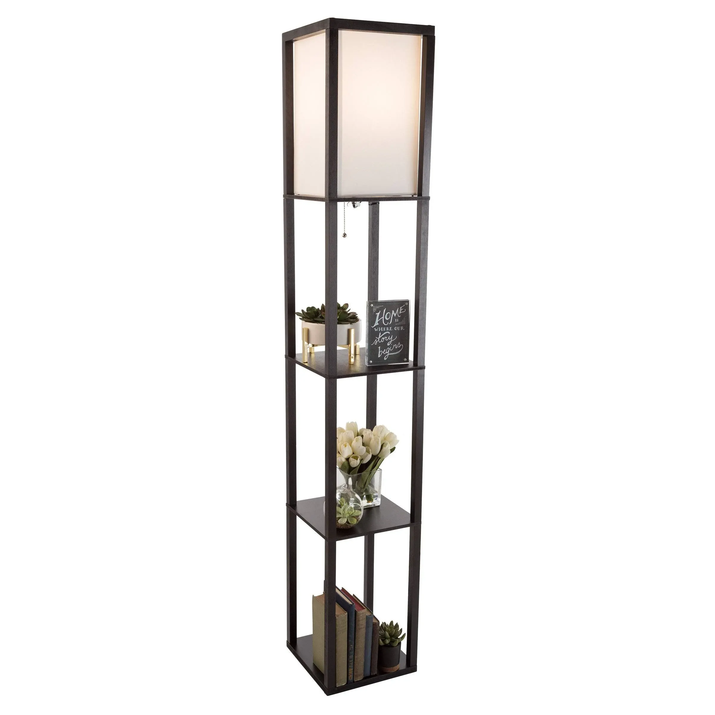 Lavish Home 72-ETAG-1 Etagere Style Floor Lamp with Shade LED Light Bulb Black