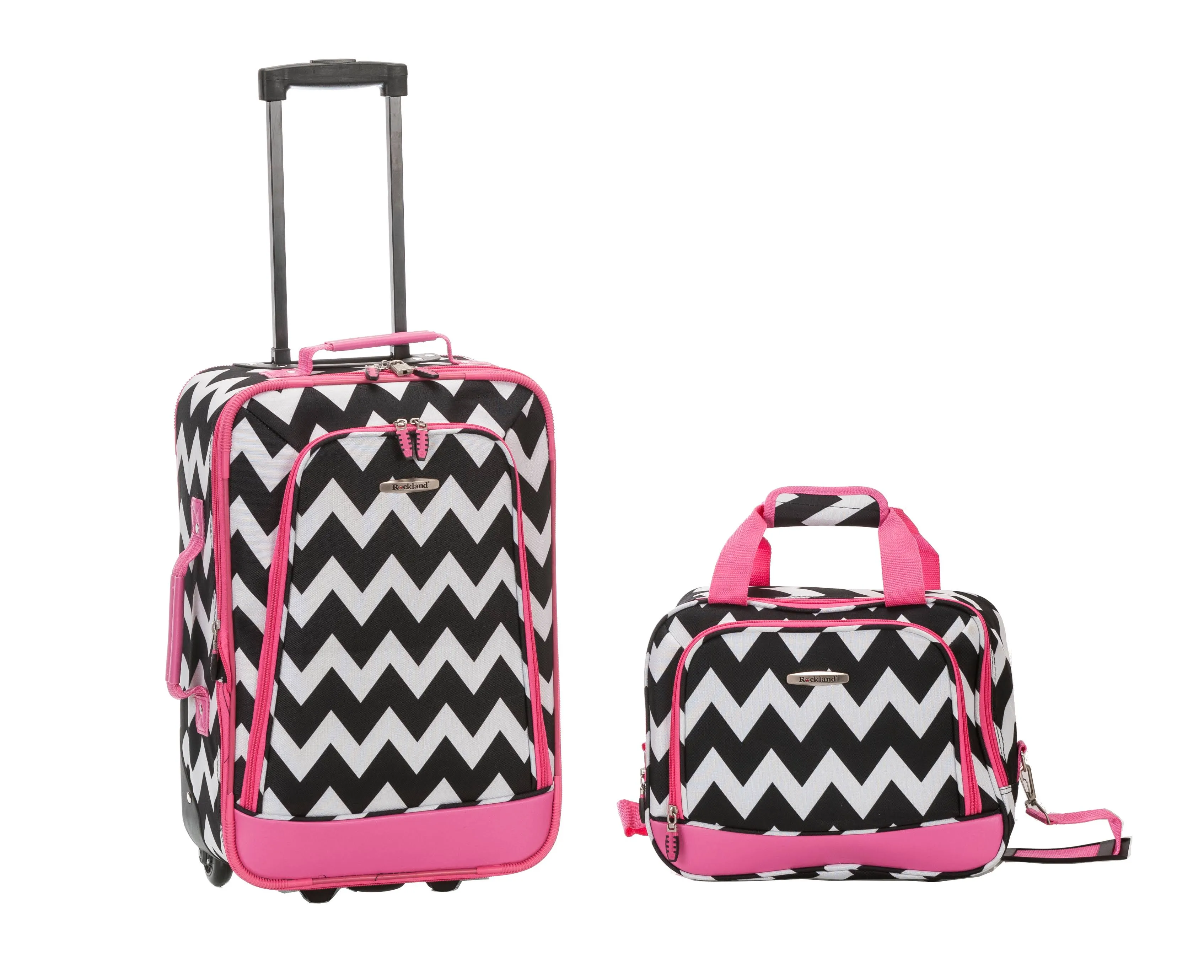 Rockland Fashion Softside Upright Luggage Set, Expandable, Pink Chevron, 2-Piece (14/19)