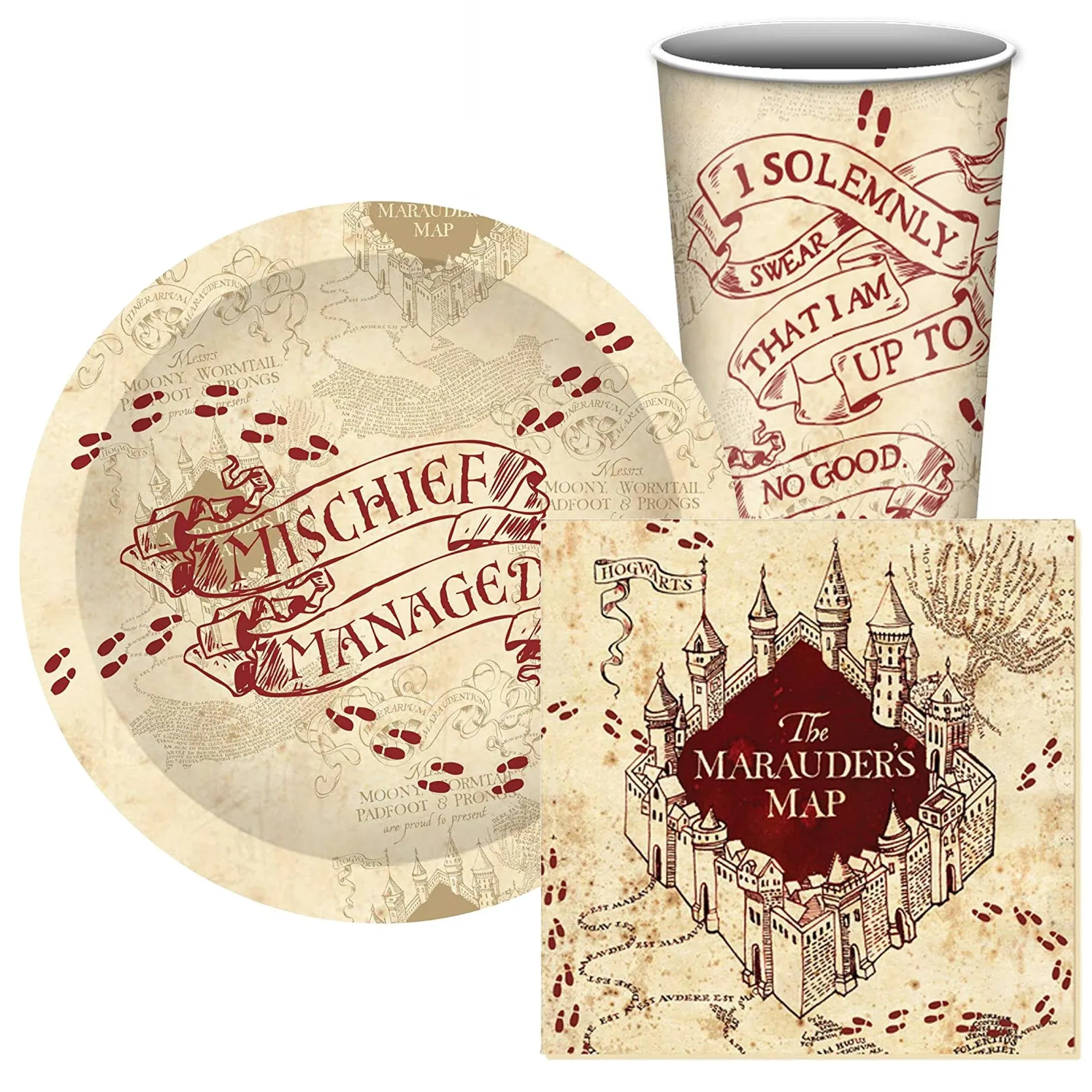 Harry Potter Marauder&#039;s Map 60-Piece Party Tableware Set | Cups, Plates, Napkins