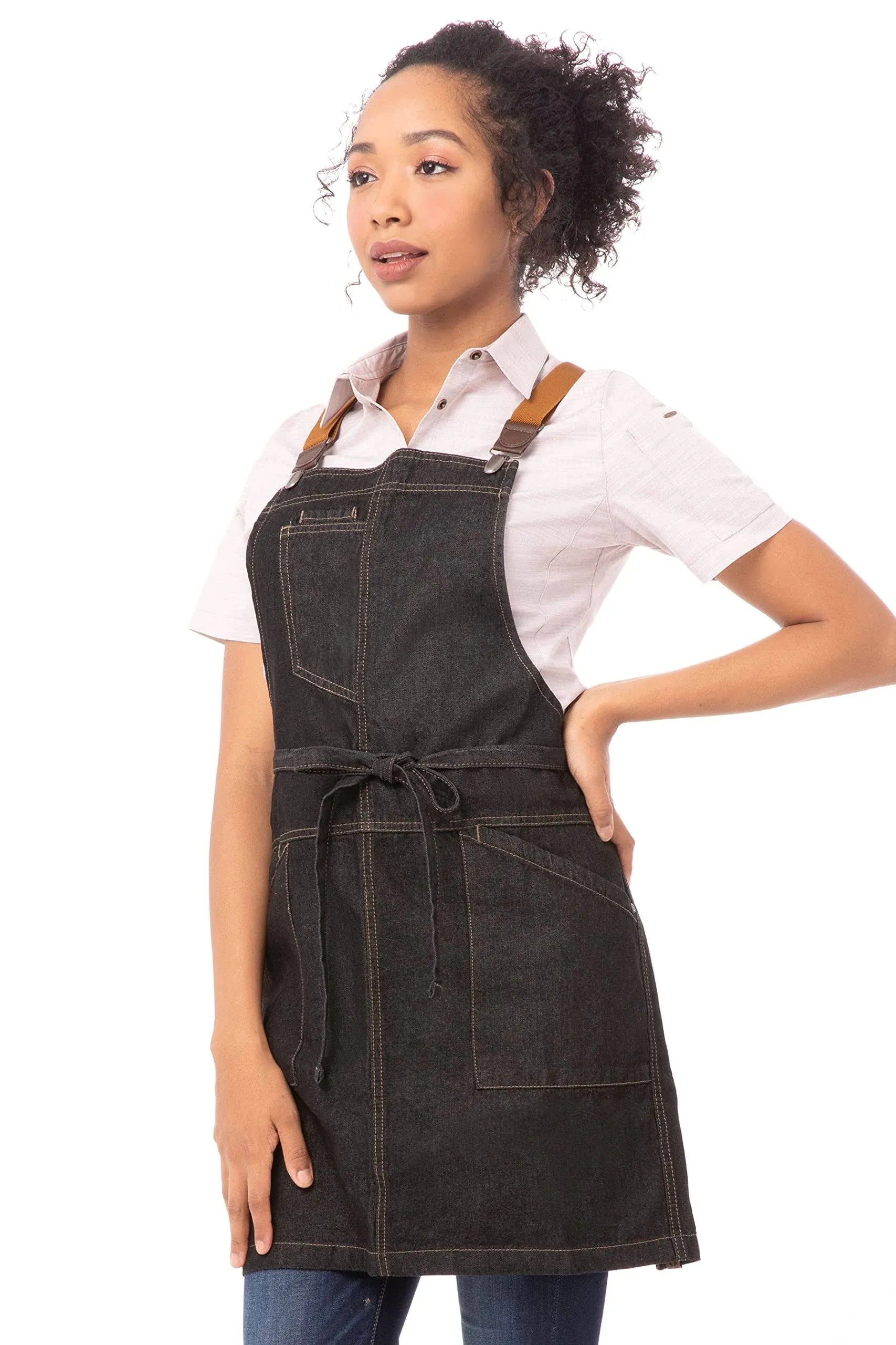 Chef Works Berkeley Womens Black Denim Petite Bib Apron