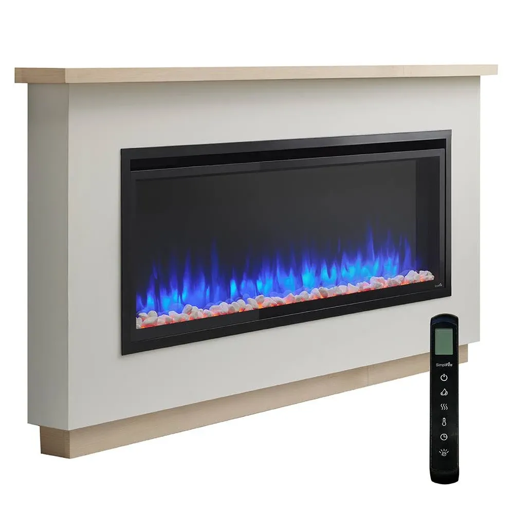 SimpliFire 50-Inch Allusion Platinum Linear Electric Fireplace with Modern Farmhouse Boyd Build-Out Mantel Package