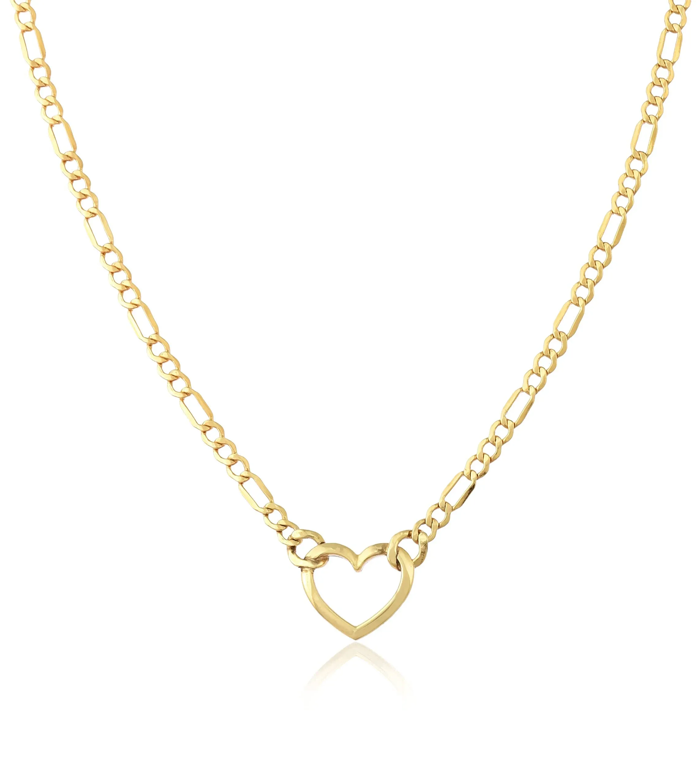 Jewelry Atelier Gold Filled Figaro Heart Necklaces – 14K Yellow Gold Filled Heart Pendant with Solid Figaro Chain for Women with Different Sizes (2.7mm, 4.5mm)