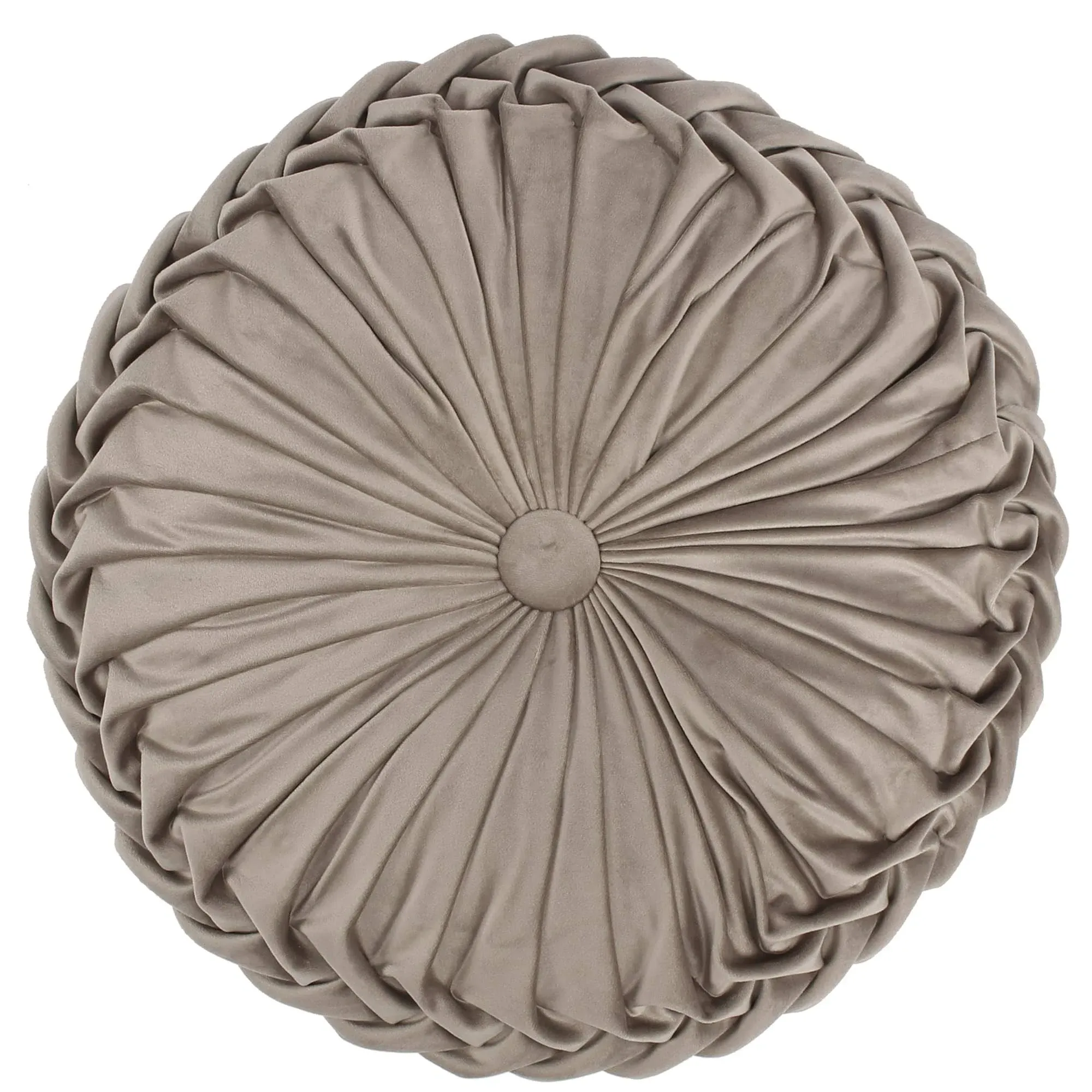 Pisa Pleated Button Tufteddecorative Pillow, 16" Round In Taupe