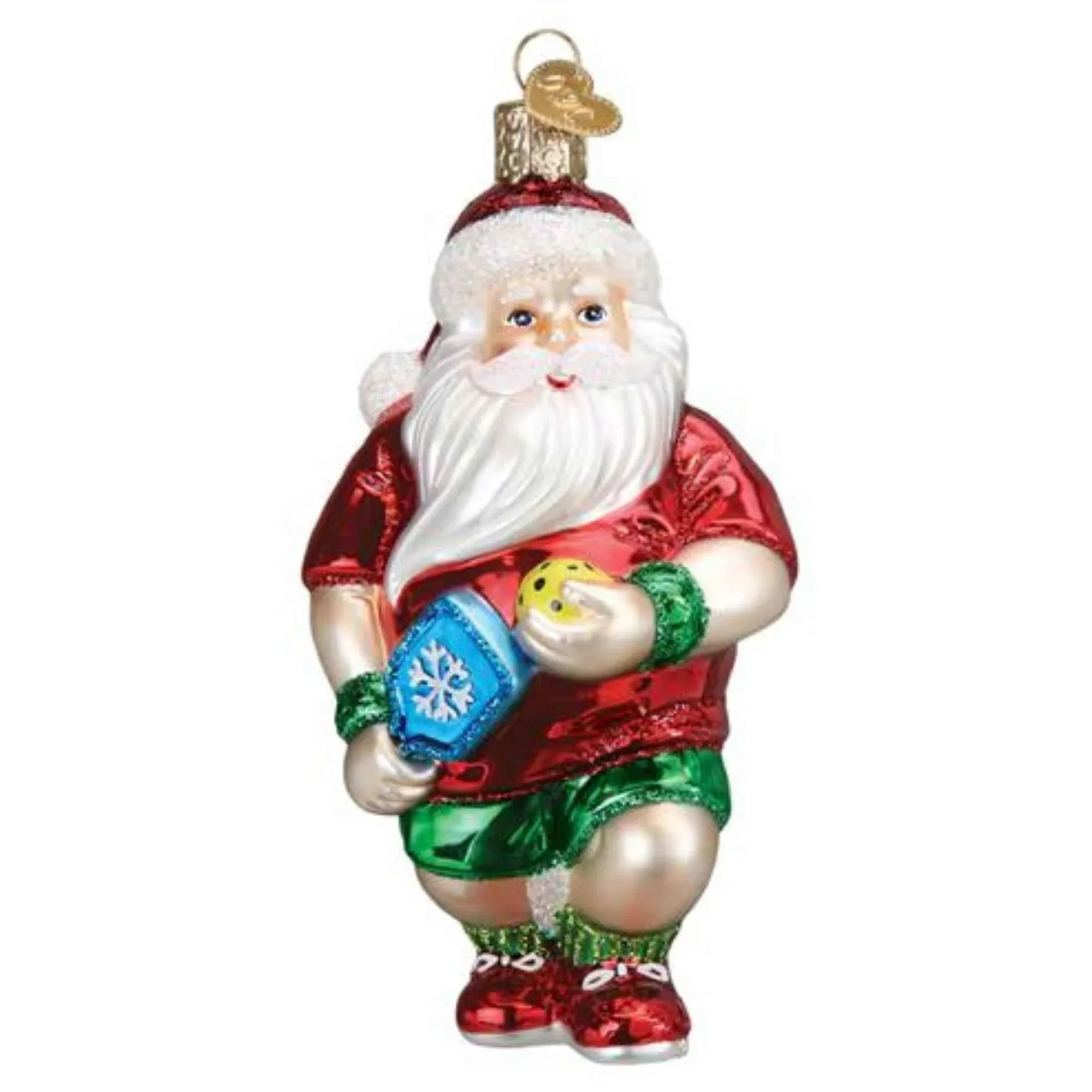 Old World Christmas Pickleball Santa Blown Glass Holiday Ornament