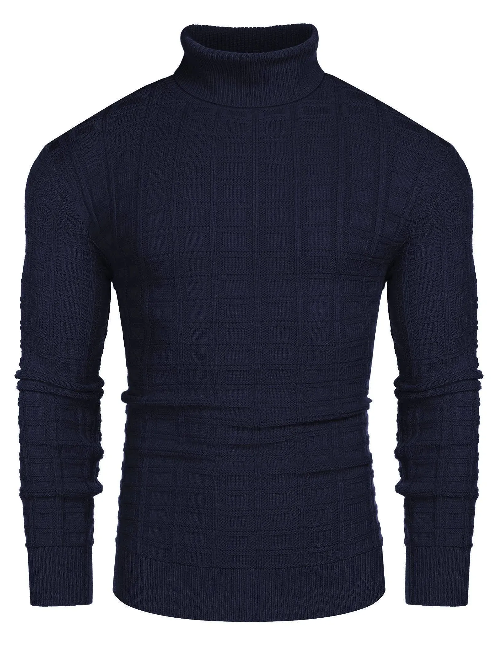 COOFANDY Men&#039;s Slim Fit Turtleneck Sweater Casual Solid Waffle Knitted Pullover 