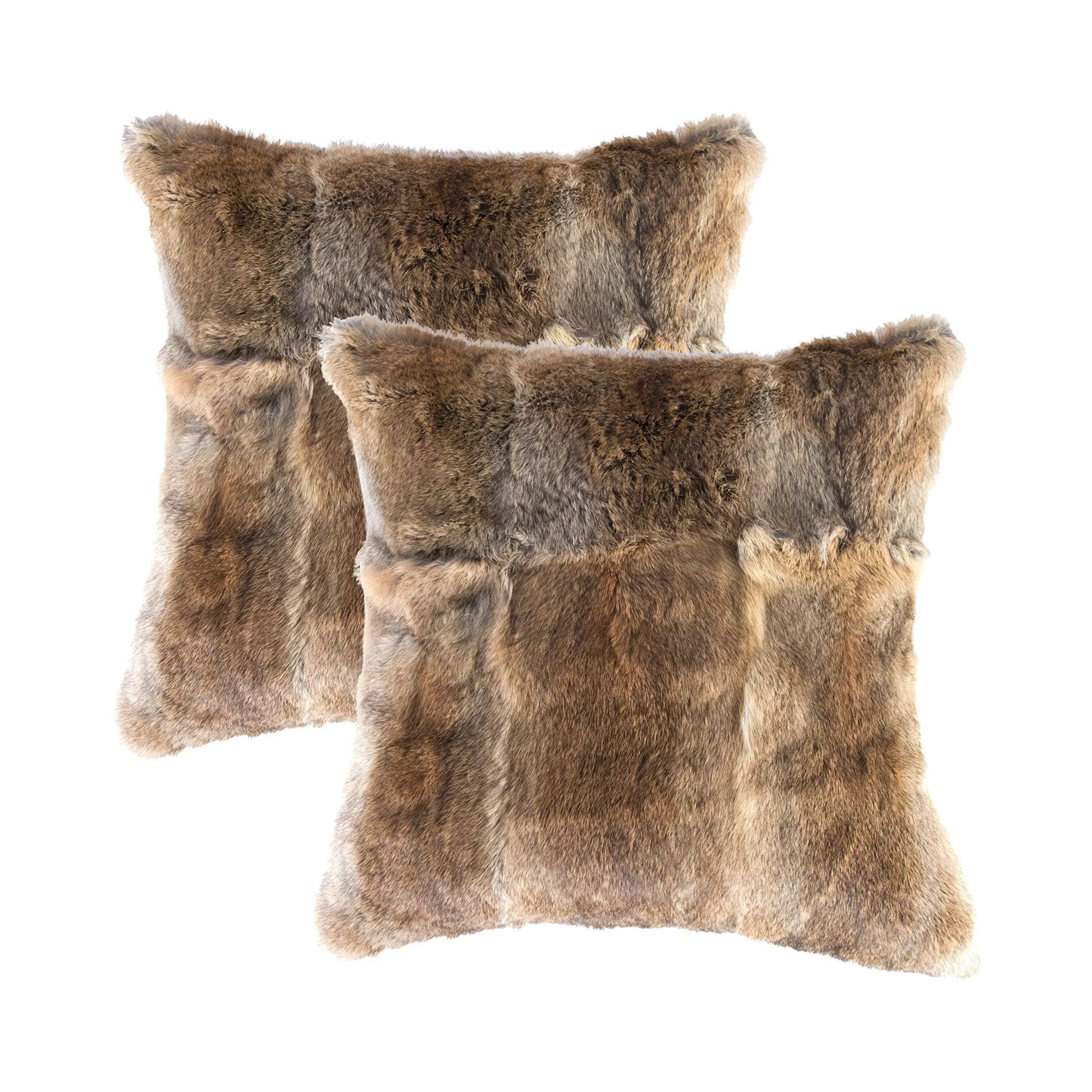 natural 2-Pack Rabbit Fur 18 in. x 18 in. Pillow 676685050298