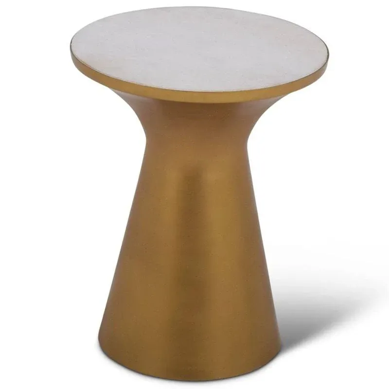 Steve Silver Co Jaipur Round End Table, White Marble Inlay, Living Room and Bedroom, Brass Gold Finished Steel, Contemporary Design, Sofa Table, Side Desk, 16" D x 16" W x 20" H, Gold, White