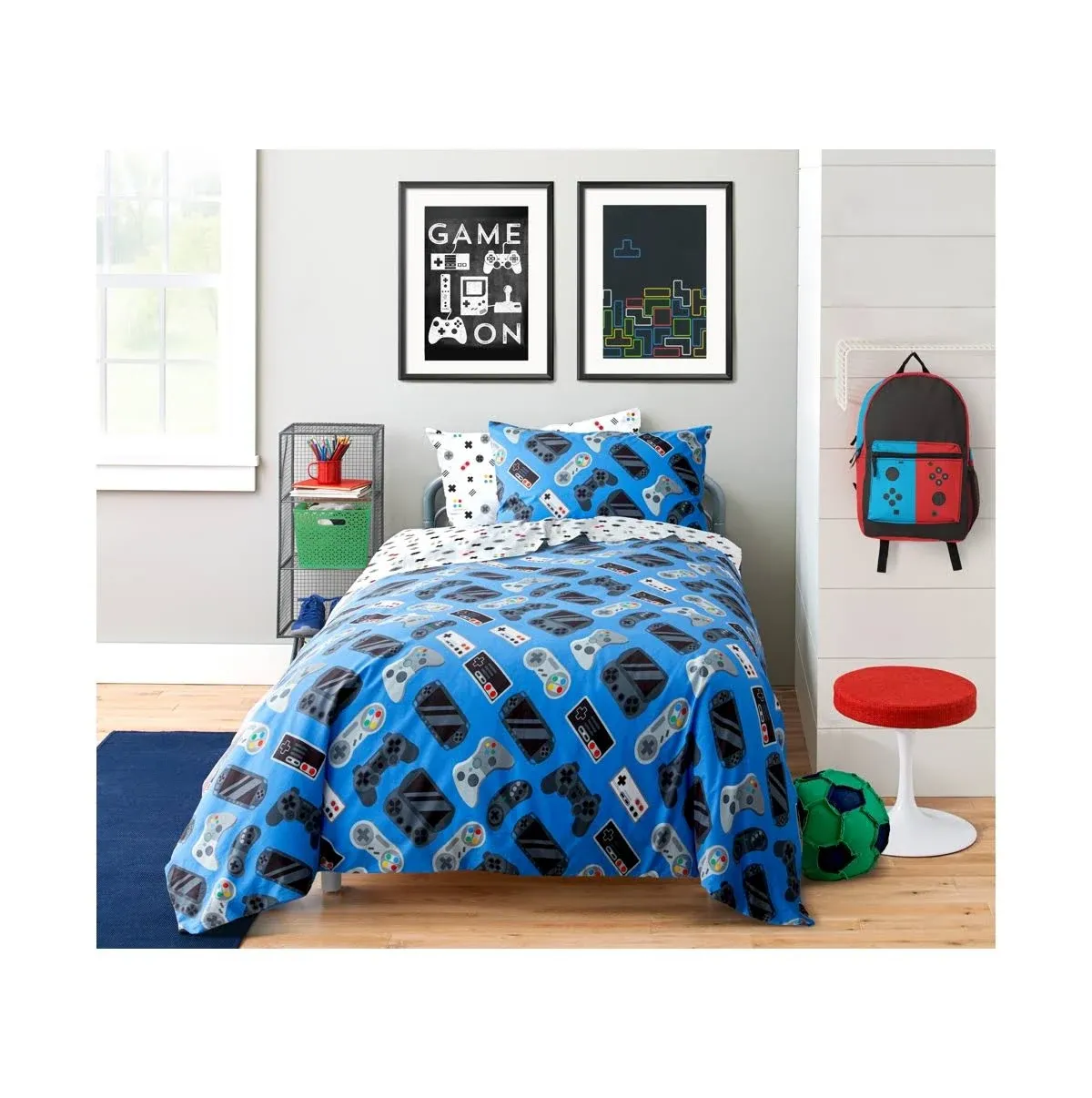 Saturday Park Gamer Queen Bed Set - 7 Piece 100% Organic Cotton Video Game Bedding - GOTS & Oeko-TEX Certified