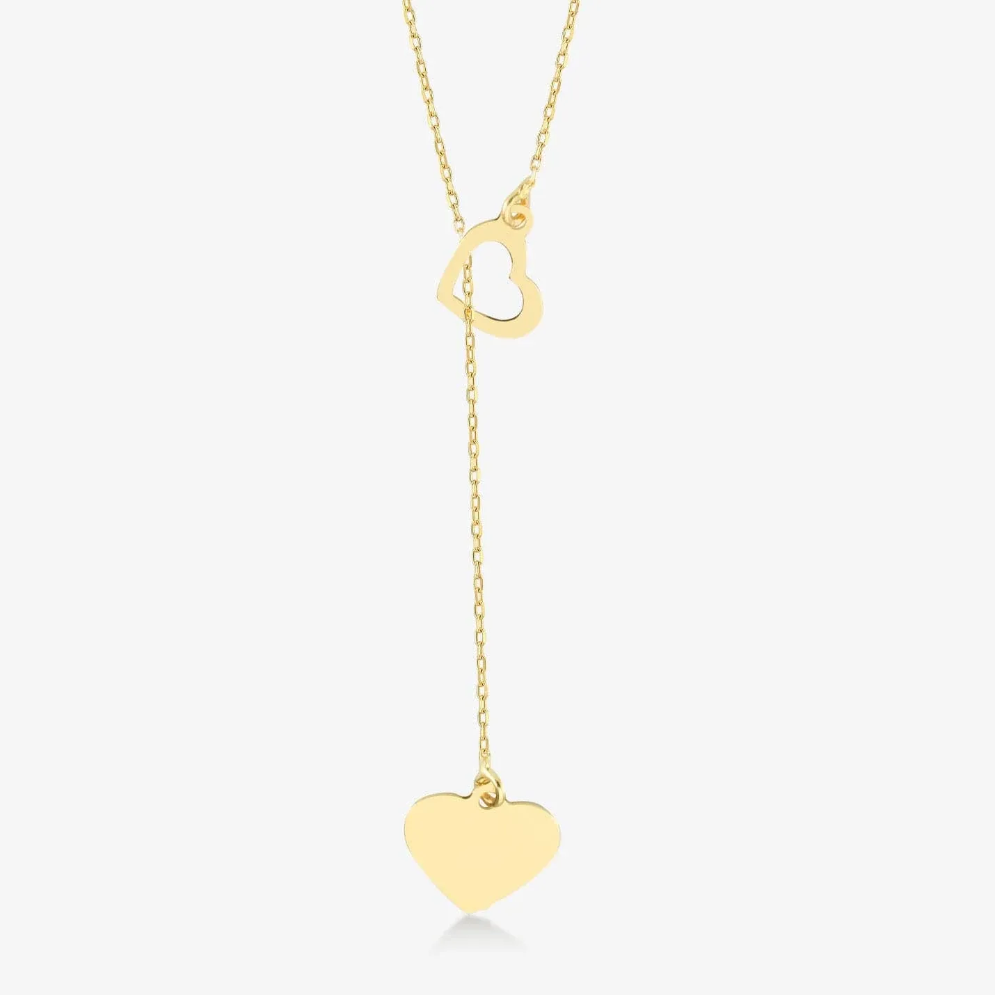 14K Yellow Gold Double Heart Y-Necklace