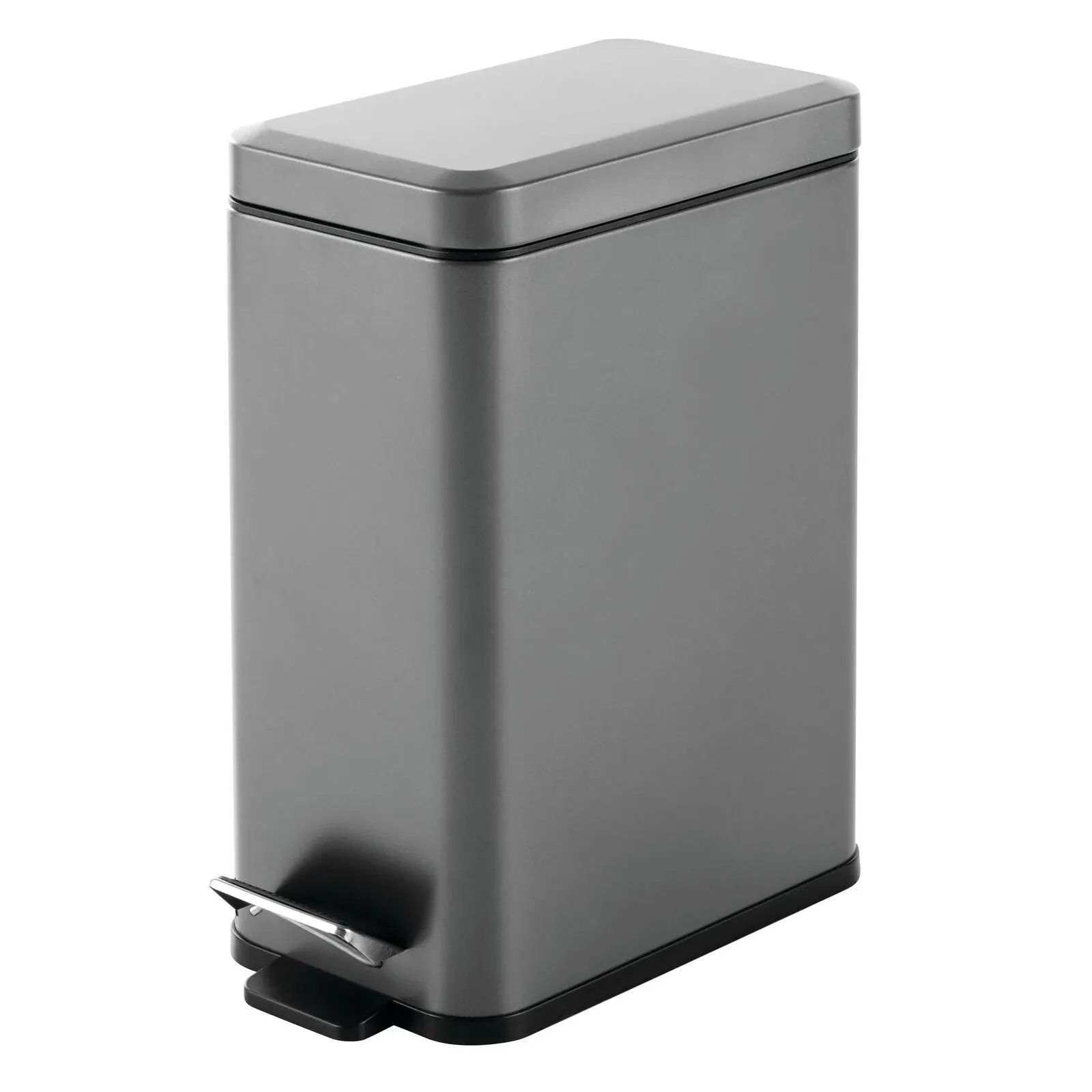 mDesign Slim Metal 2.6 Gallon Step Trash Can, Lid/Liner Bucket, Graphite Gray